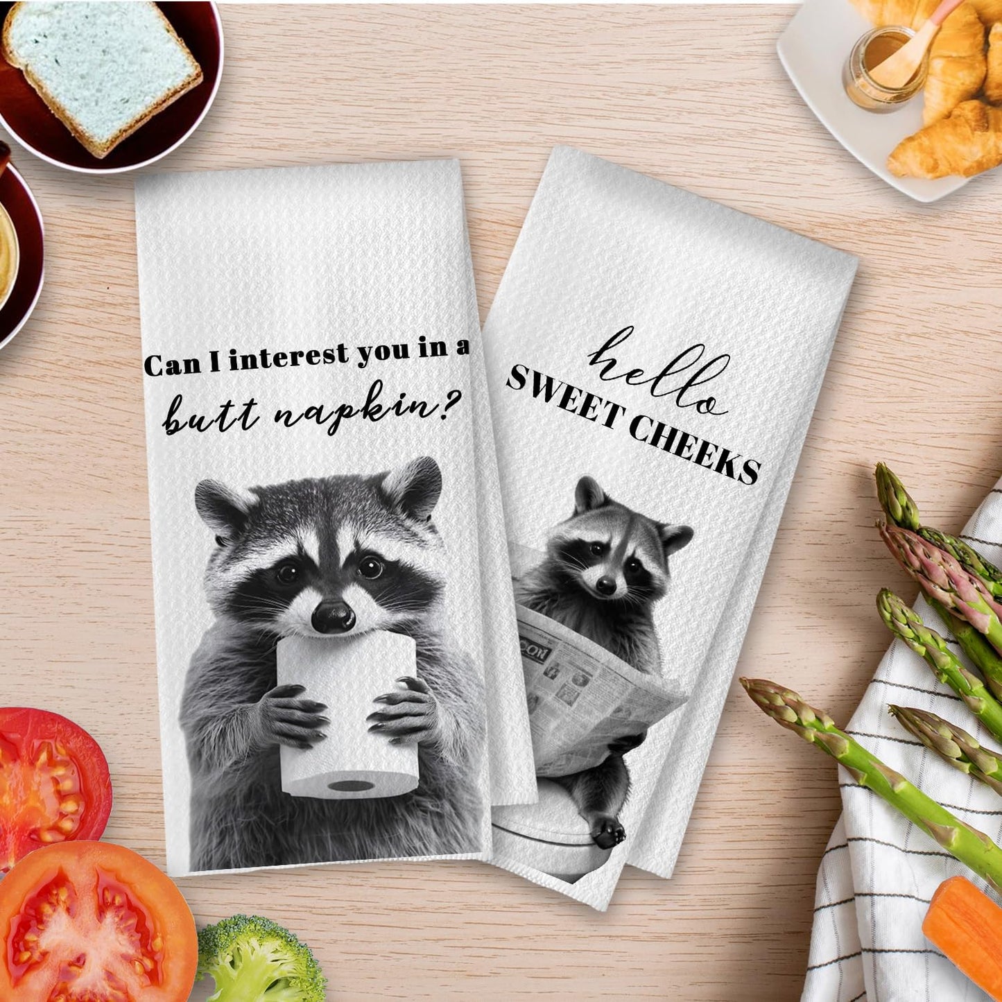 Raccoon Gifts Bathroom Towels Set - Raccoon Gifts Decorative Hand Towels, Hello Sweet Cheeks Bathroom Decor, 16x24 Inches Set of 2 BST220
