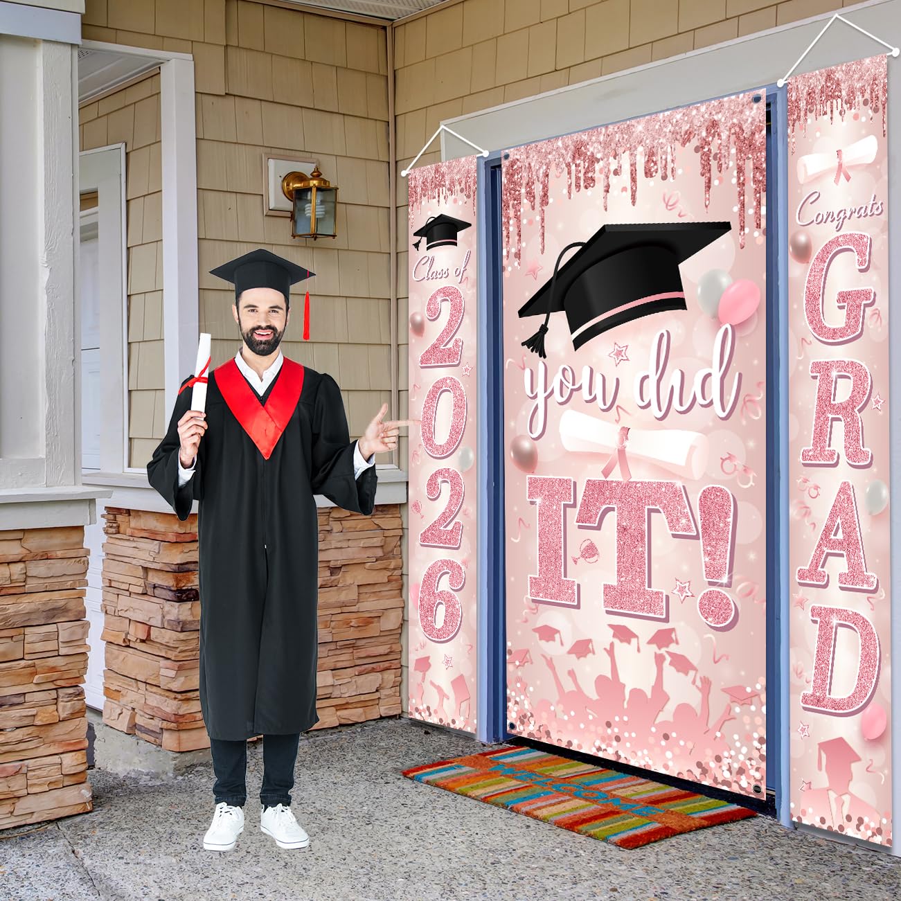 Graduation Decorations Class of 2026 Purple and Gold Congrats Grad Banner and You Did It Door Cover for High School College Graduation Party Supplies(Purple) BST326H
