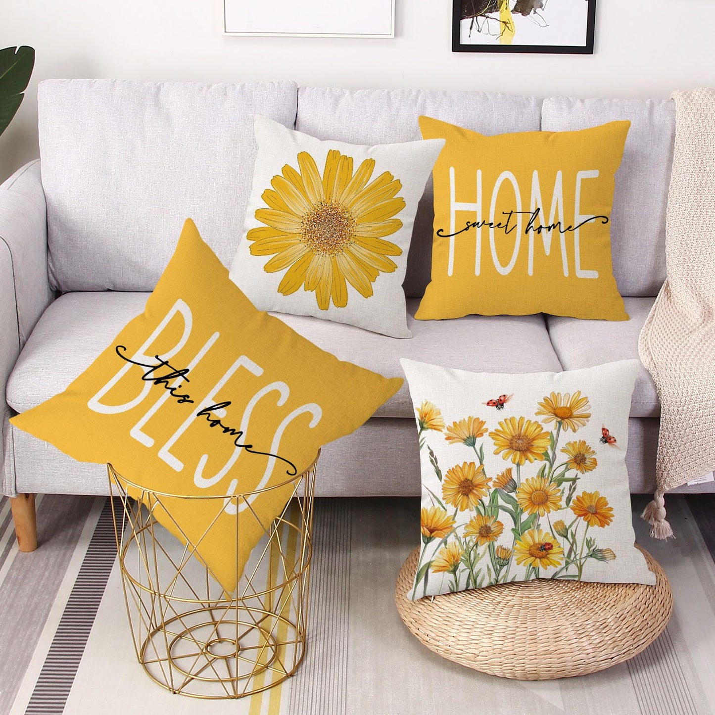 Spring Easter Pillow Covers 18x18 Set of 2 Rabbit Bunny Carrot Truck Spring Flowers Decorative Throw Pillow Covers for Home Office Sofa Bed Couch BST326L