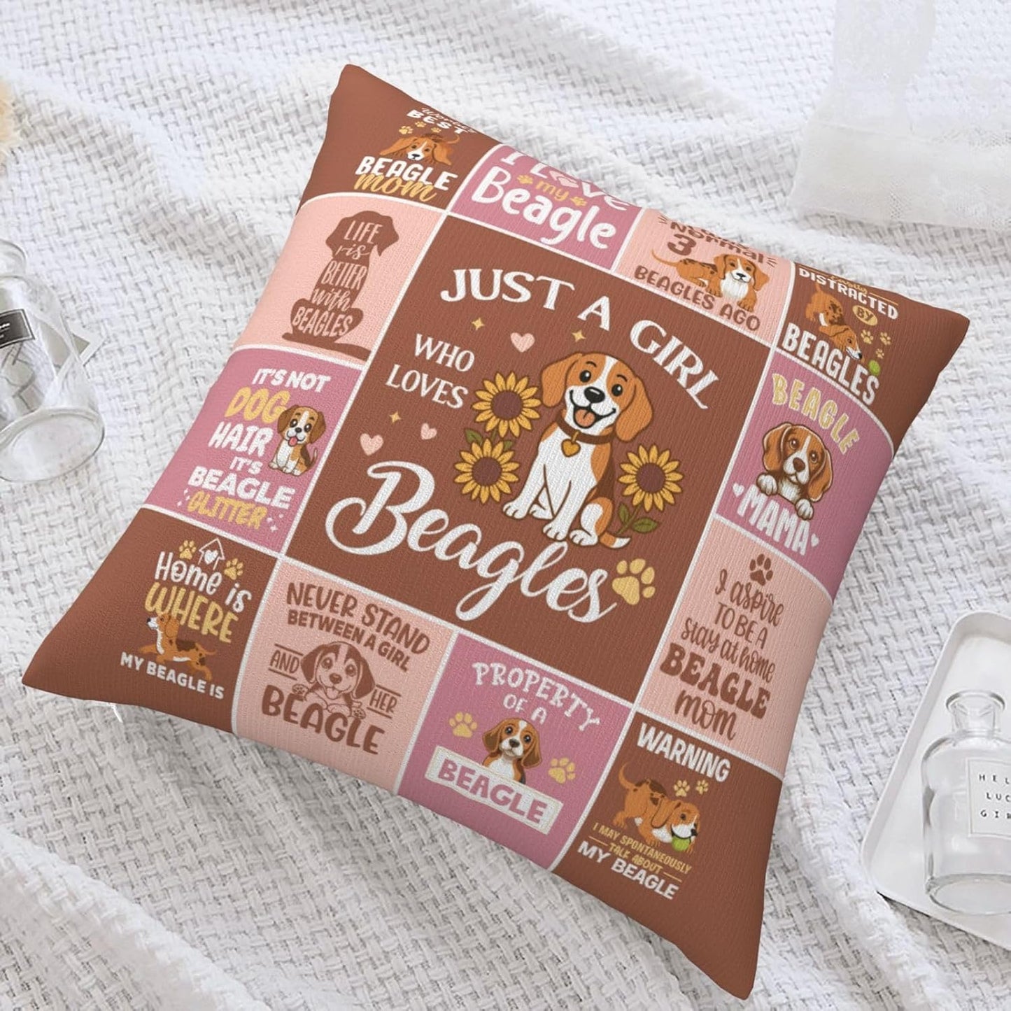 Beagle Dog Mom Gifts for Women, Mothers Day Beagle Mom Gifts for Beagle Lovers, Beagle Dog Themed Gifts Throw Pillow Cover 18×18 Inches BST326L