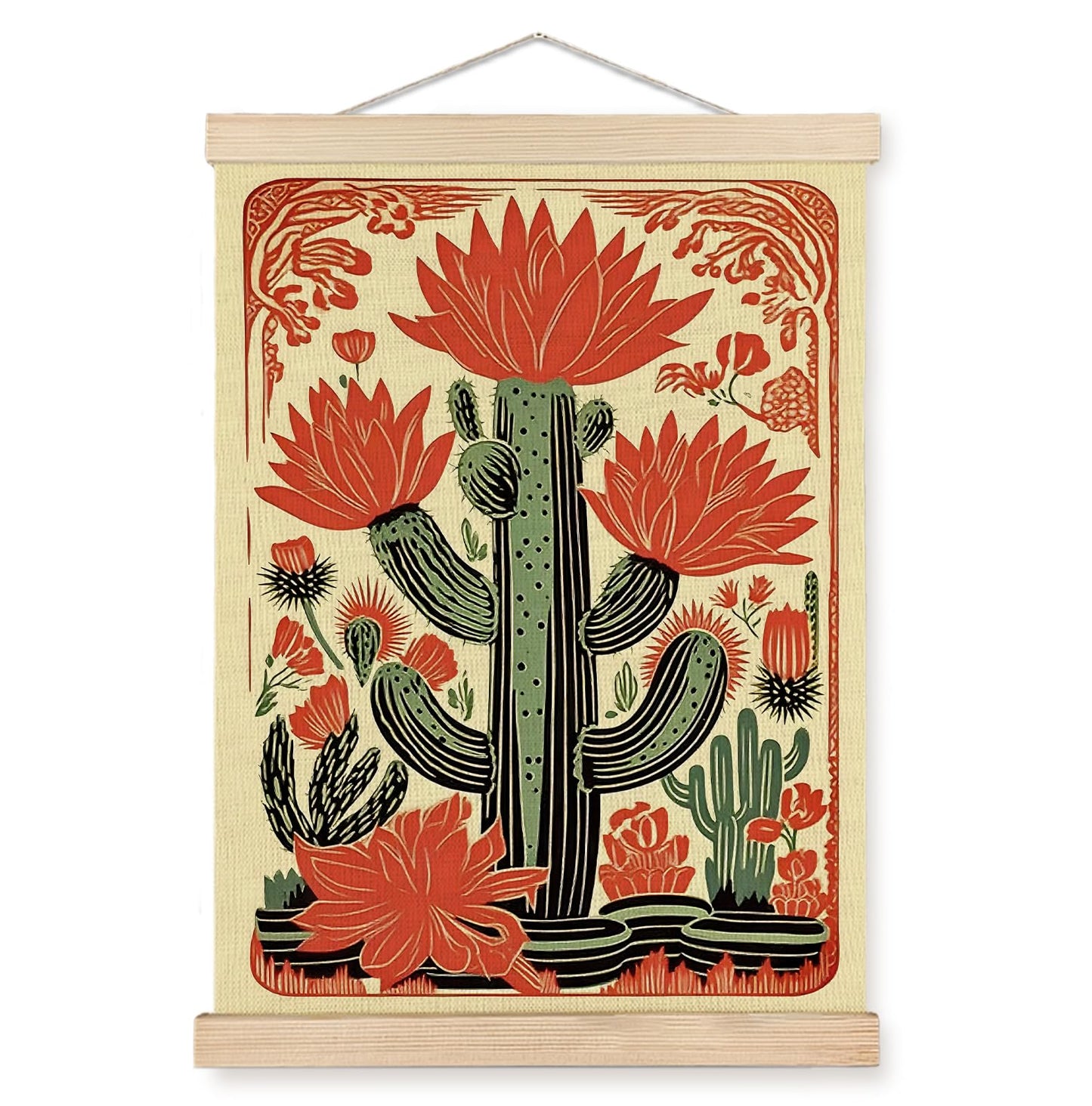 SPBL&L Green Boho Floral Mexican Wall Art, Abstract Flower Poster Hanger Frame, Burnt Orange Terracotta Botanical Hanging Canvas Pictures Prints Wall Decor for Home Bedroom, 12x16 Inch Set of 2 BST202