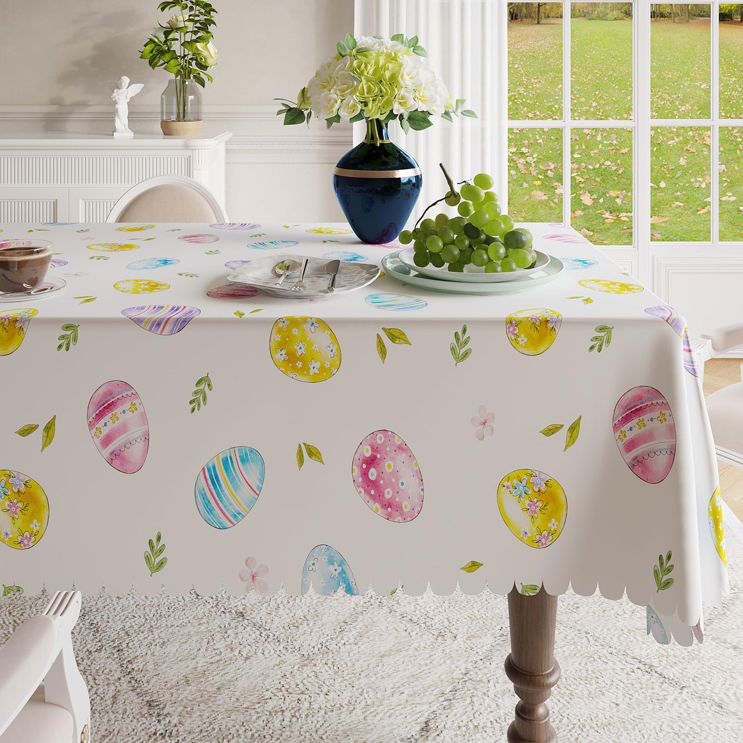 Easter Tablecloth 60x84 Inch Rectangular, Spring Tablecloth, Plaid Bunny Egg Washable Polyester Table Cloth, Fabric Table Cover for Party Picnic Dinner Decor,Easter E BST326H