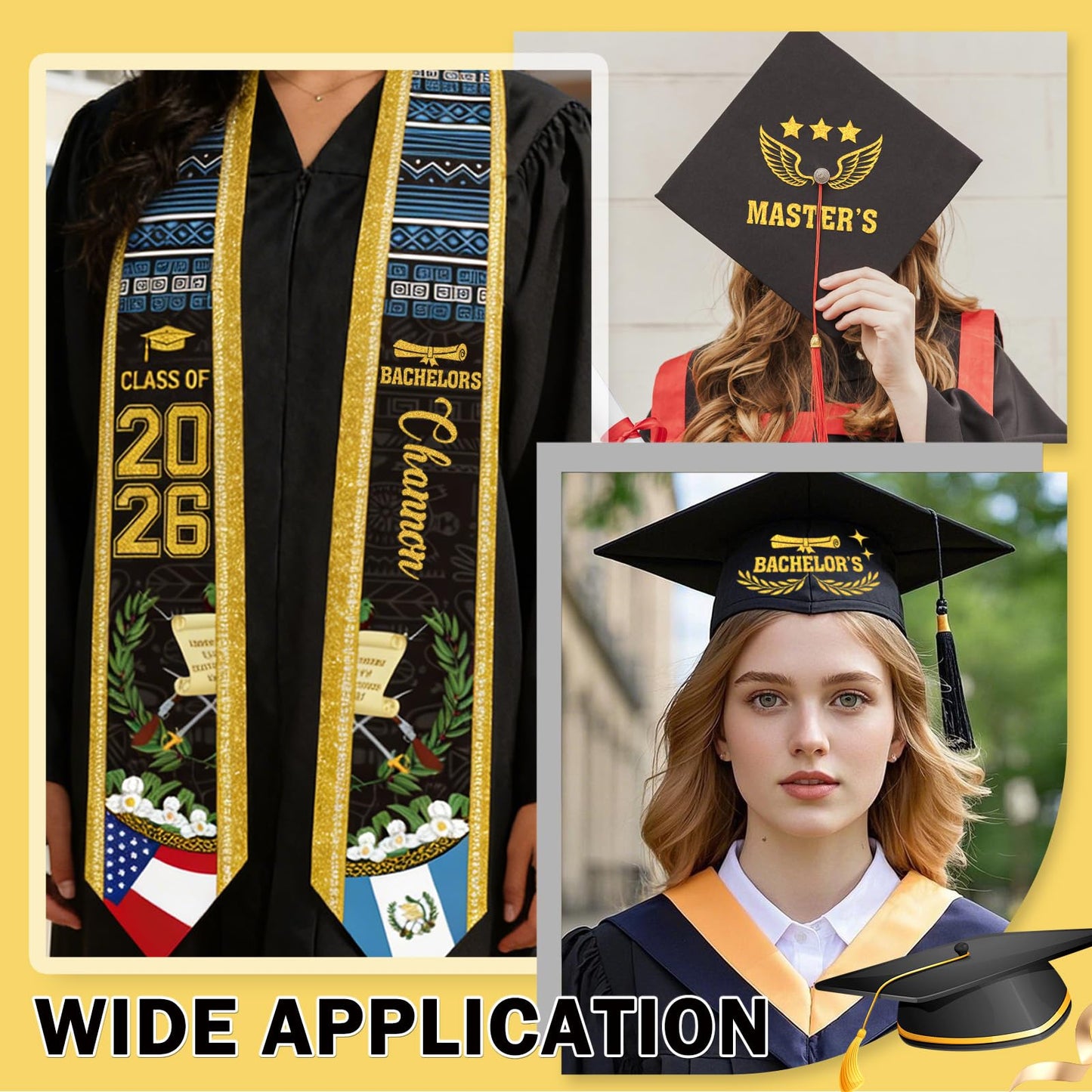 Dazoratix Filipino Graduation Stole 2026 - Philippines American Flag Sash Personalized Custom Glitter Iron on Letters Patches DIY Customize Transfer Stickers for Senior Student School Grad Decorations BST326L