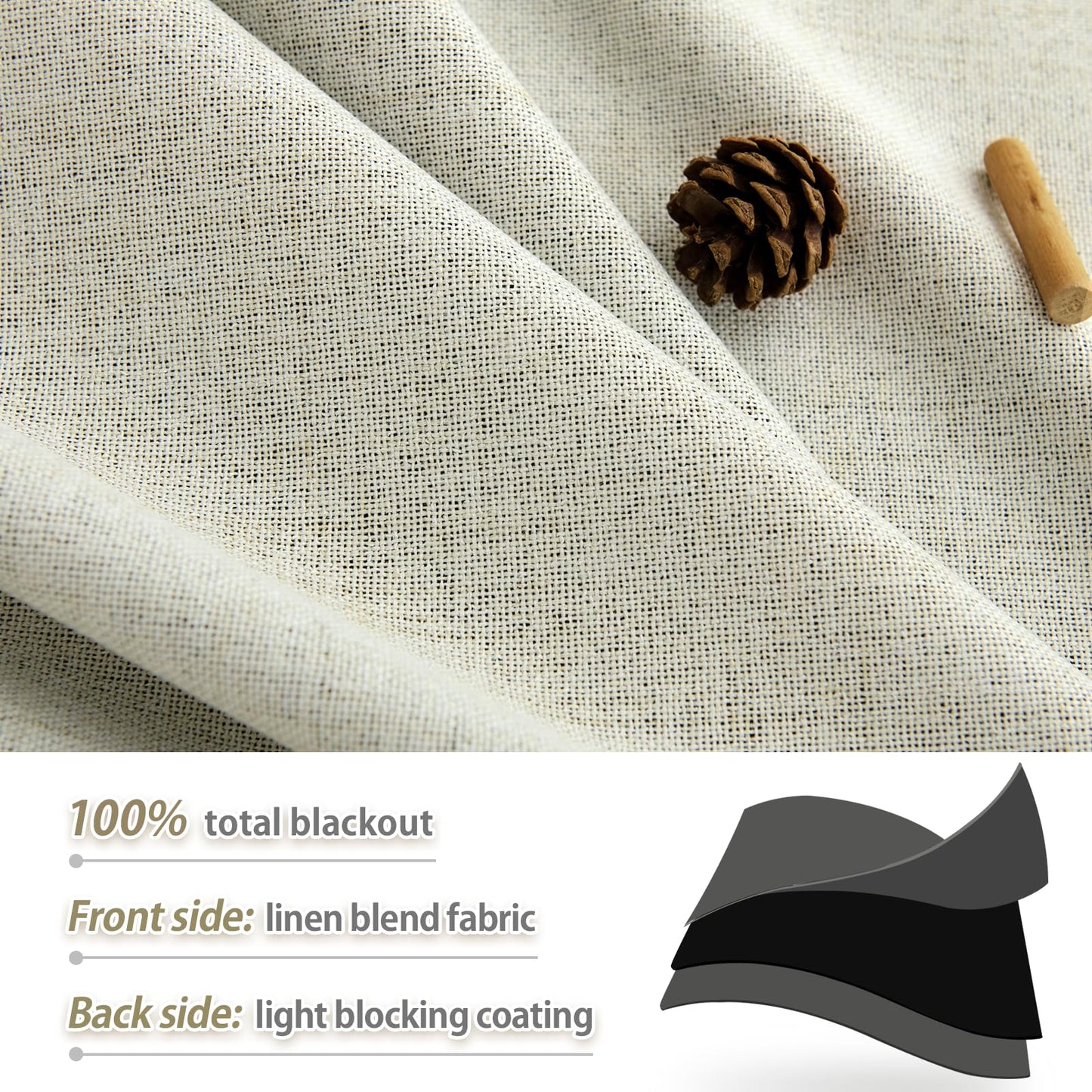 PANGSINNE Short Curtains for Windows Bathroom, 100% Blackout Linen Boho Back Tab Pleated Cafe Curtains for Kitchen Bedroom, 54 Inch Length 2 Panels Set, Dusty Blue BST326H