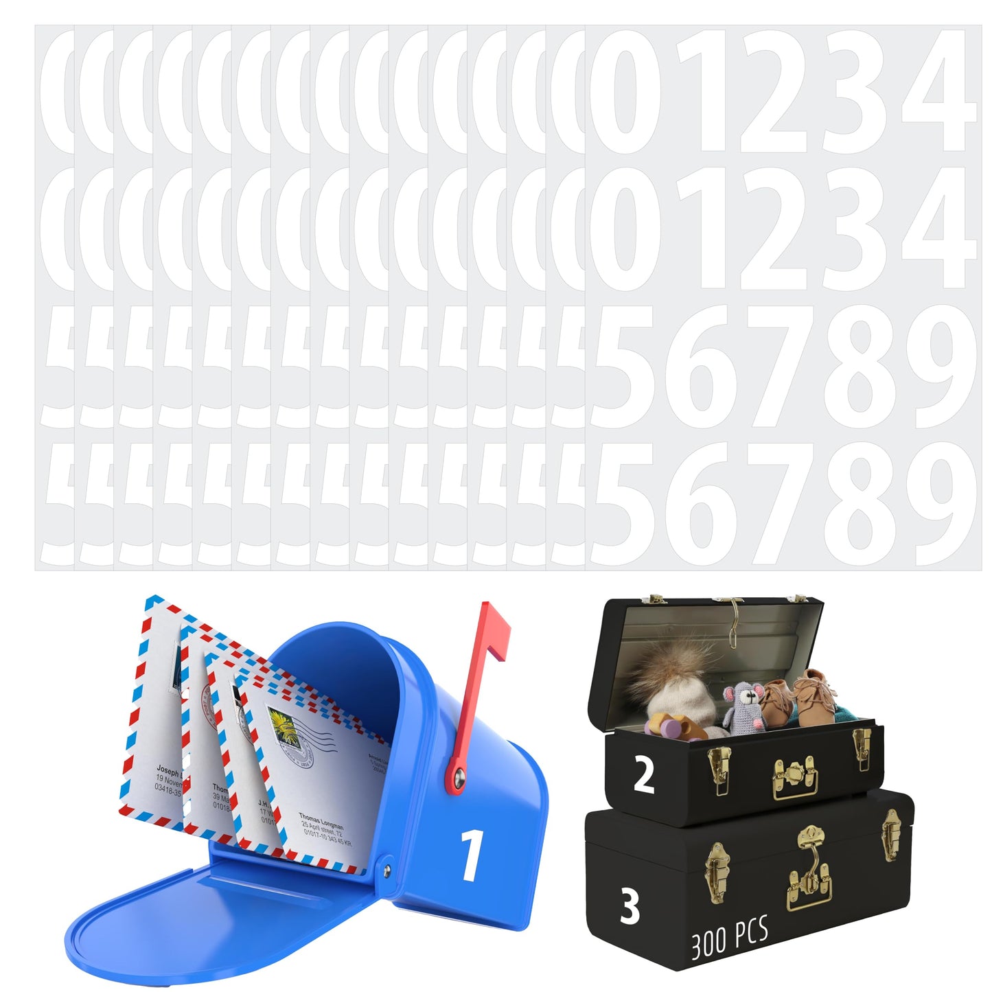 300 PCS Number Stickers, 2” Waterproof Vinyl Number Stickers Consecutive Number 0-9 Labels Self-Adhesive Without Residue Left for Office, Classroom, Indoor, Boxes, Storage (15 Sheets, White) BST220