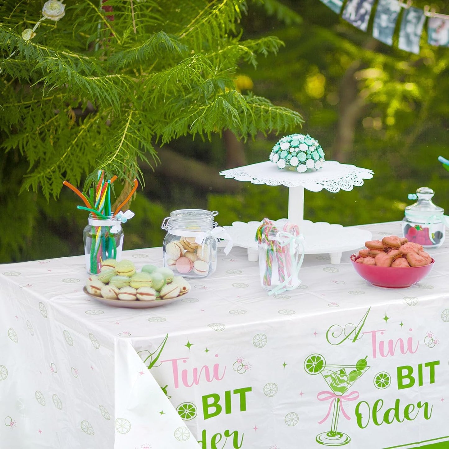 Oudain 2 Pack Martini Party Tablecloth 108'' x 54'' Martini Party Decorations Rectangle Green Tablecloth for a Tini Bit Older Birthday Decor, Tini Bar, Bachelorette Bridal Baby Shower BST220