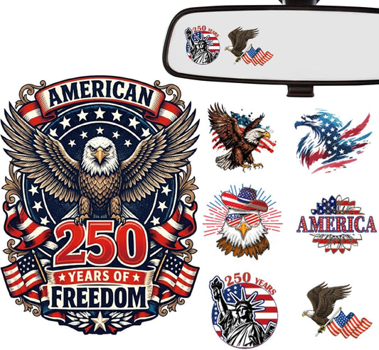 Dazoratix 250th Anniversary Car Decals - 7 Pcs Eagle 250 Years America Flag Merchandise American Patriotic USA 4th of July Independence Vinyl Rearview Mirror Stickers for Window Vehicle Tumbler Bumper BST326L