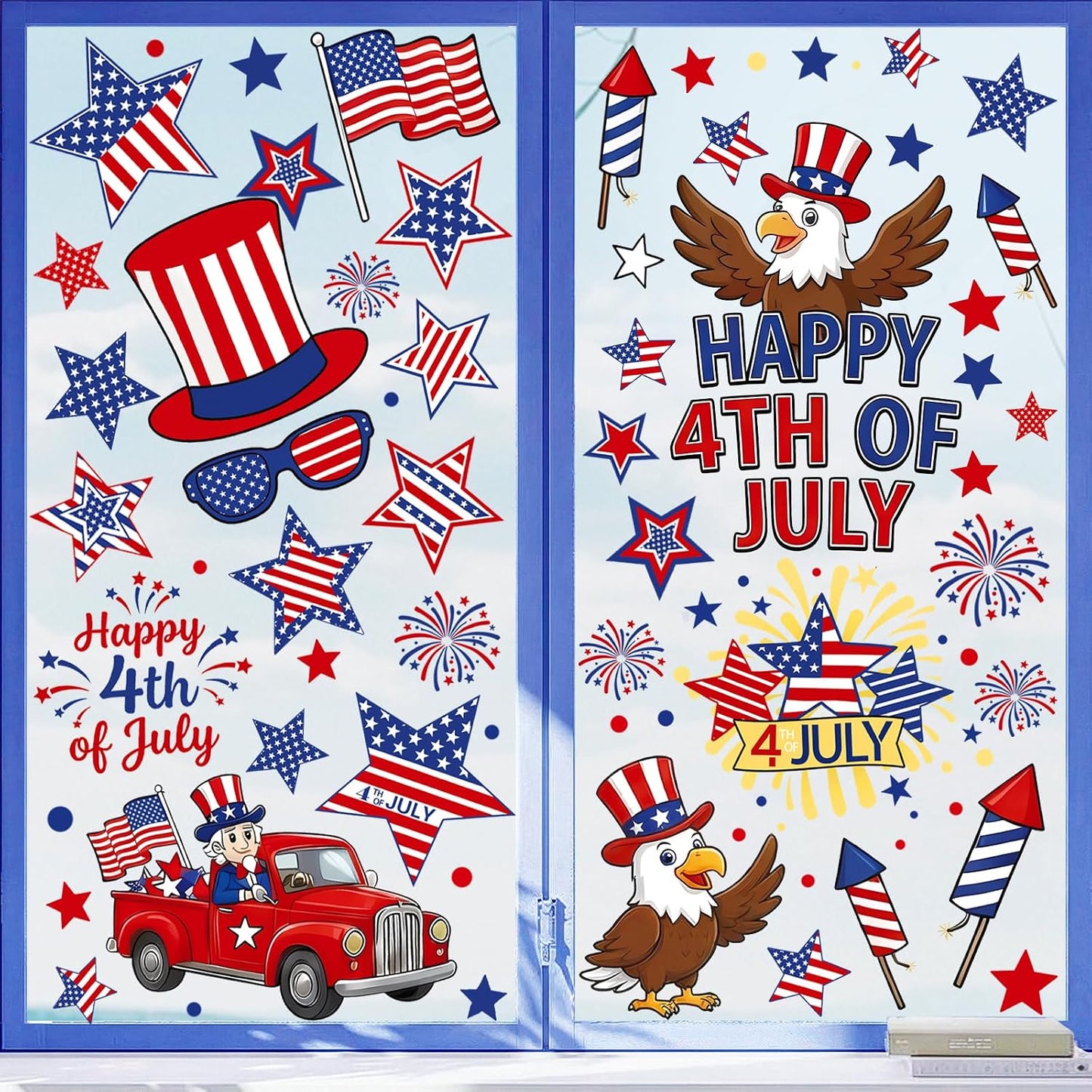 9 Sheets 4th of July Window Clings Double Sided Reusable Independence Day Window Decals Stickers for Festival Holiday Party Shop Glass Display Decoration BST326L