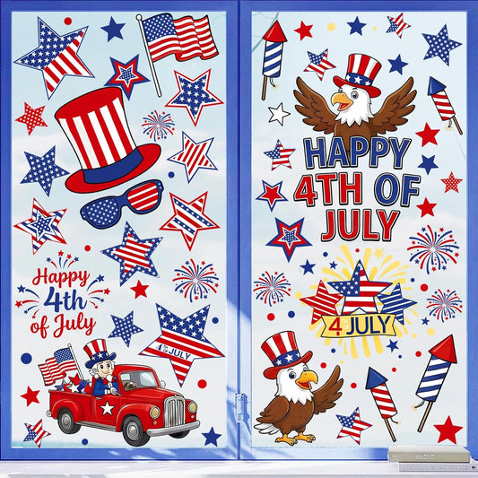 9 Sheets 4th of July Window Clings Double Sided Reusable Independence Day Window Decals Stickers for Festival Holiday Party Shop Glass Display Decoration BST326L