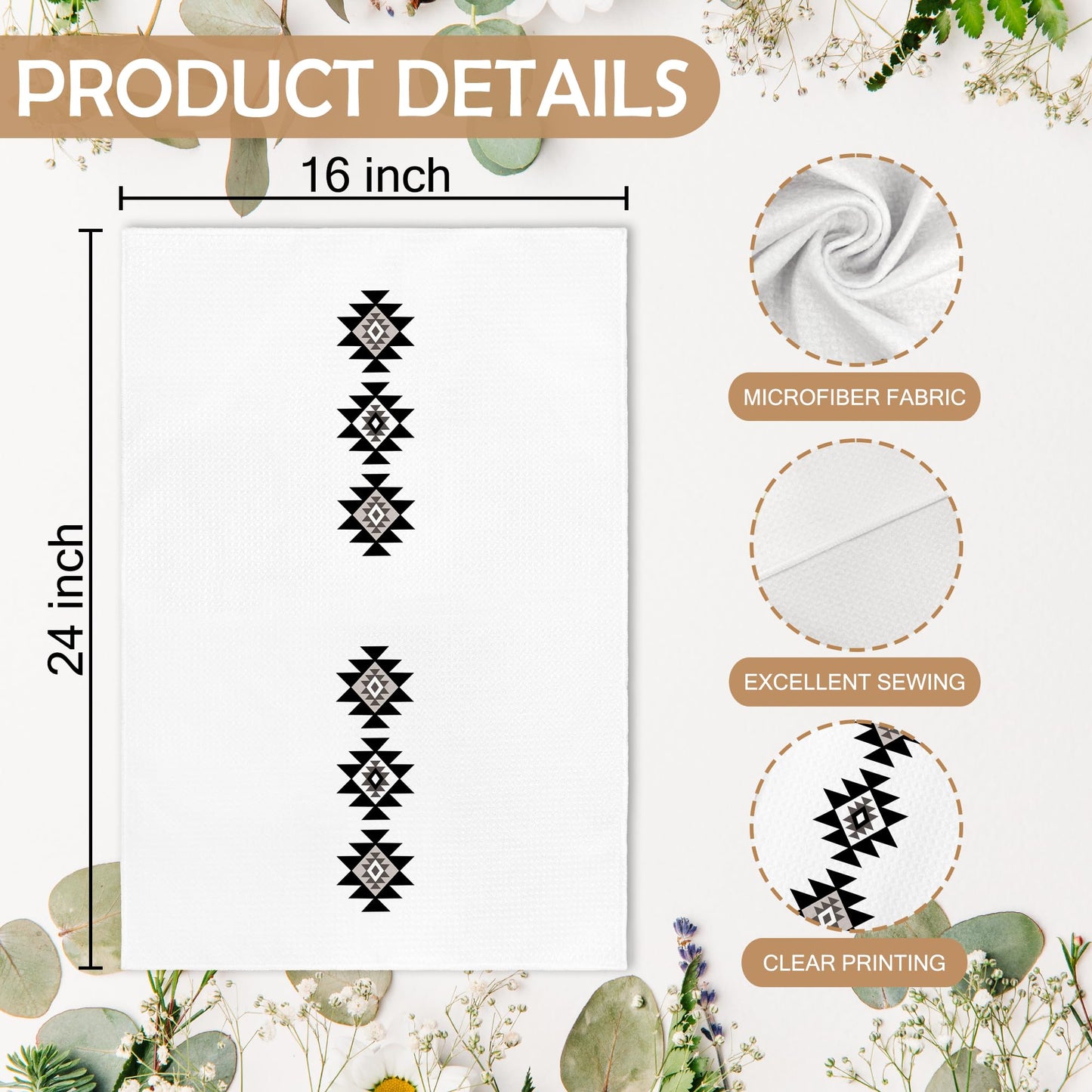 Western Boho Kitchen Towels, Southwestern Southwest Aztec Western Native American Bathroom Kitchen Decor, Western Cream Beige Neutral Decor Dish Hand Tea Towels for Bathroom Kitchen,16x24Inch BST326L