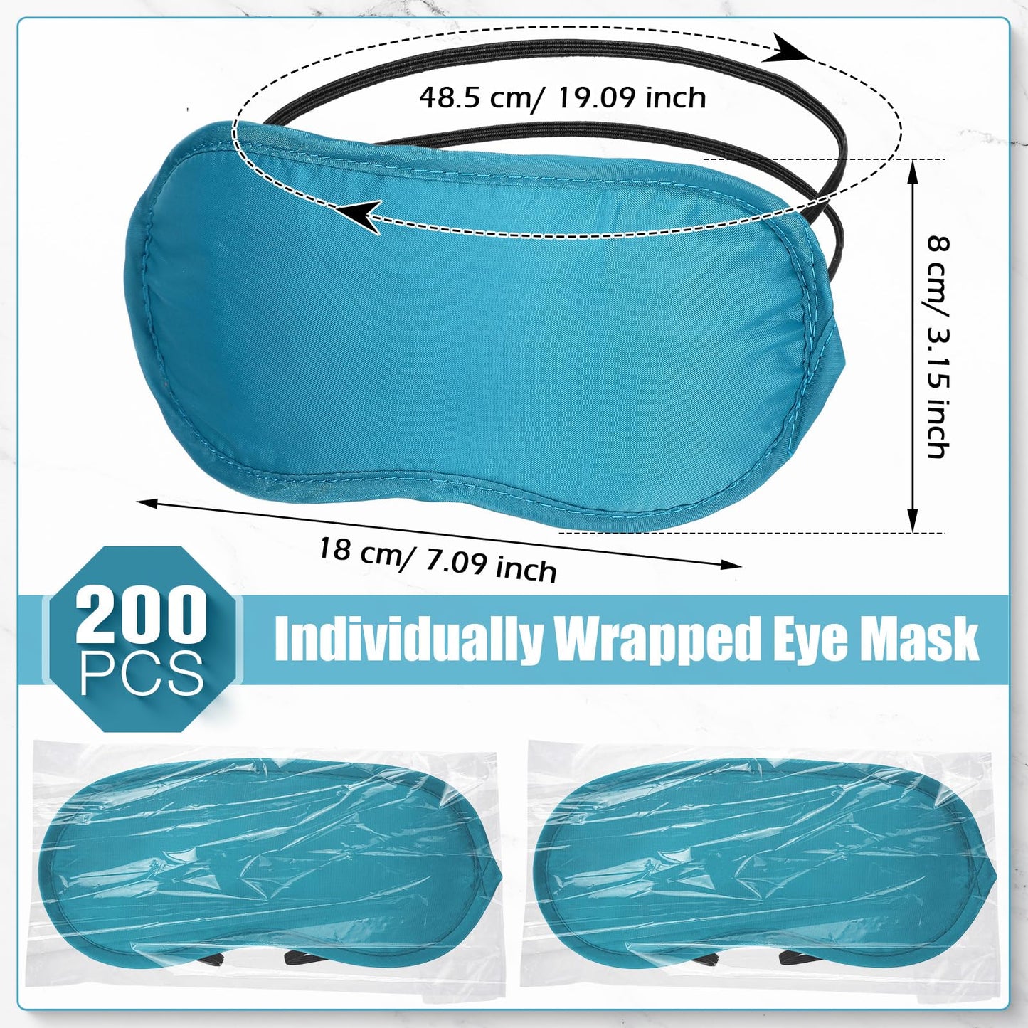 Tarpop 200 Pcs Eye Mask Sleeping Blindfold Eye Cover with Adjustable Strap for Games Party Team Building Travel Individually Wrapped Sleep Mask for Women Men (Blue)