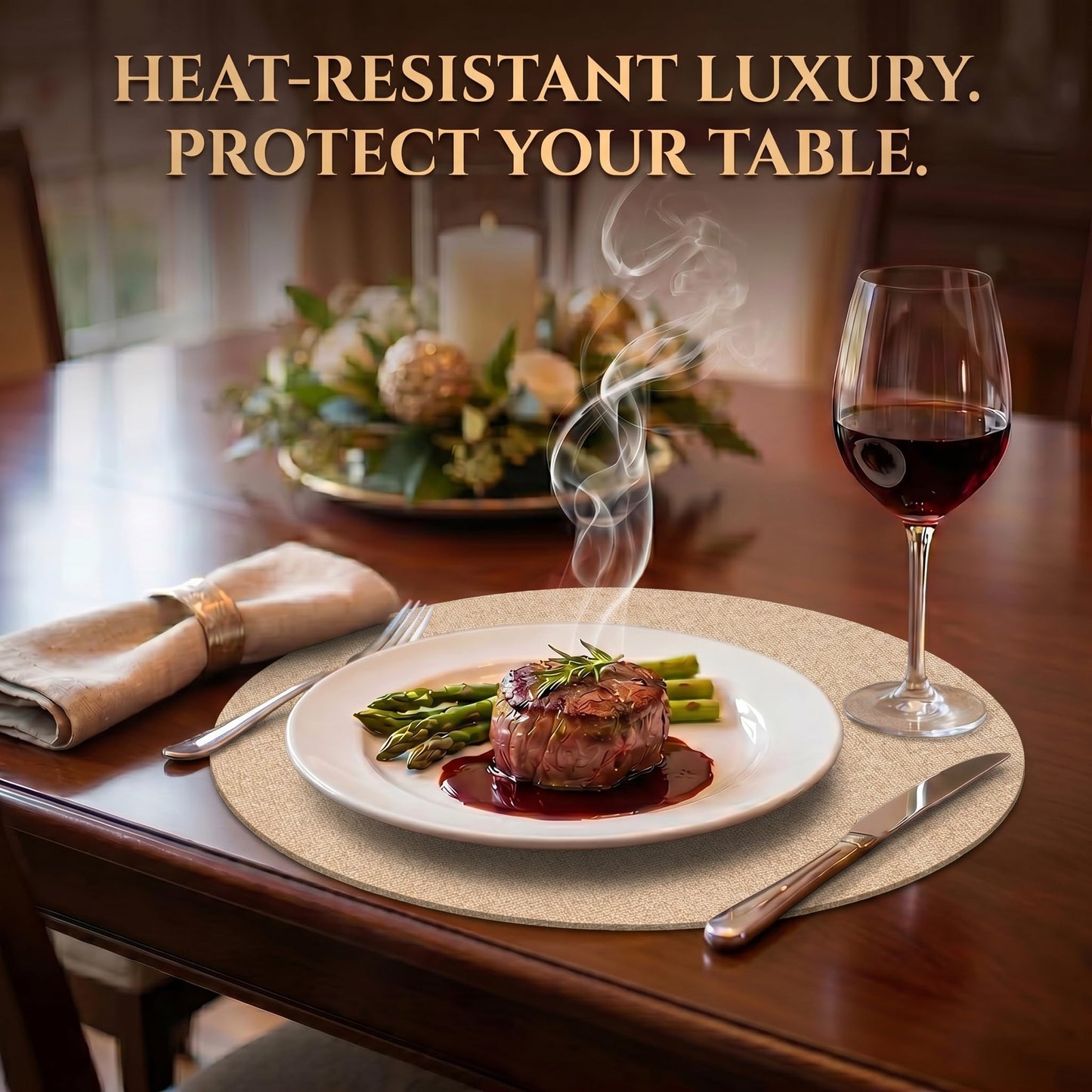 Faux Leather Placemats Set of 6, Wipeable Waterproof Stain Resistant Table Mats, Heat Resistant Thick Placemats with Hand-Painted Edges for Kitchen Dining, Imitative Linen Texture, Various Shapes BST326H
