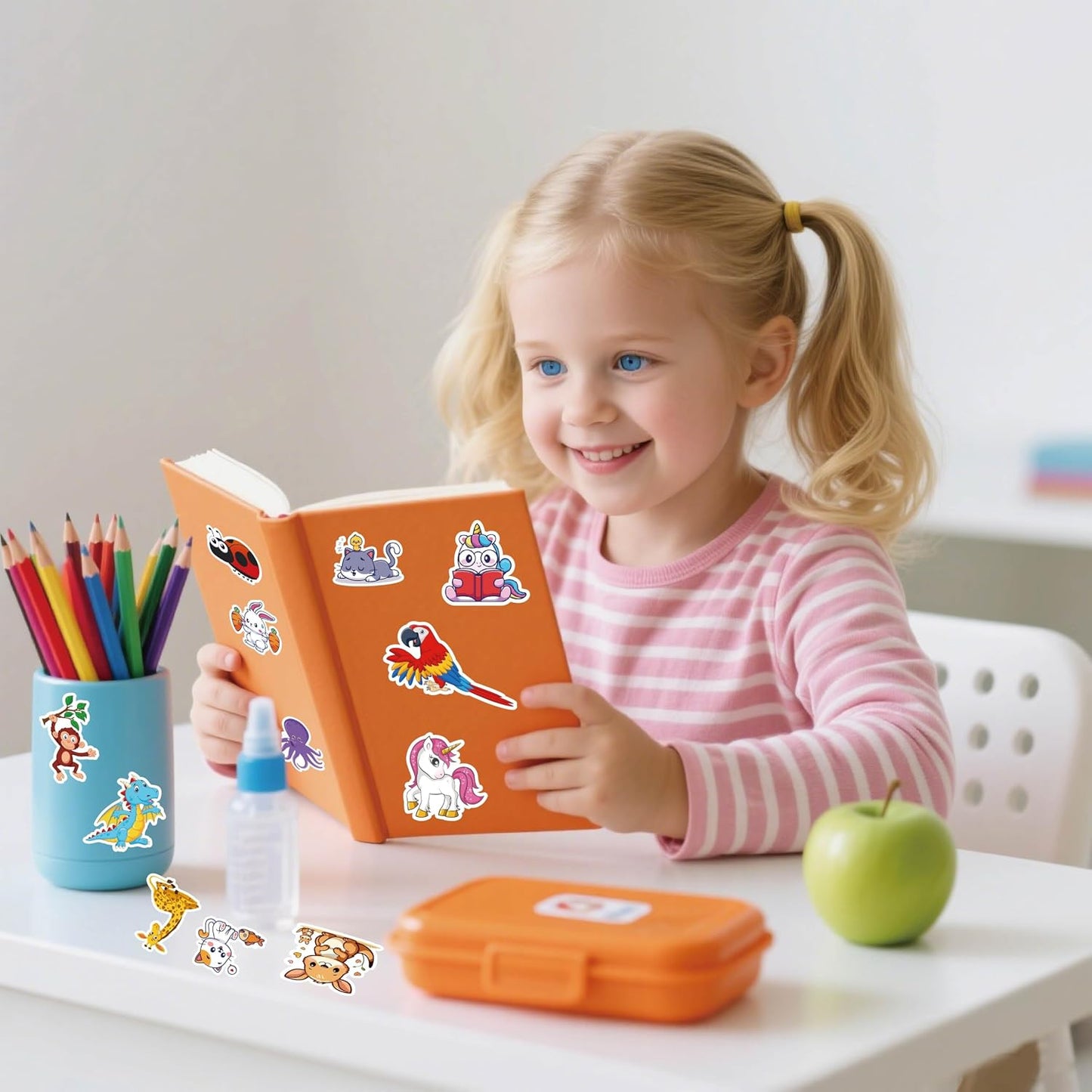 100 PCS Water Bottle Stickers for Kids Removable Waterproof Decals Cute Cartoon Animal & Unicorn Designs Easy to Peel/Reposition Ideal for Water Bottles Laptops Lunch Boxes BST202