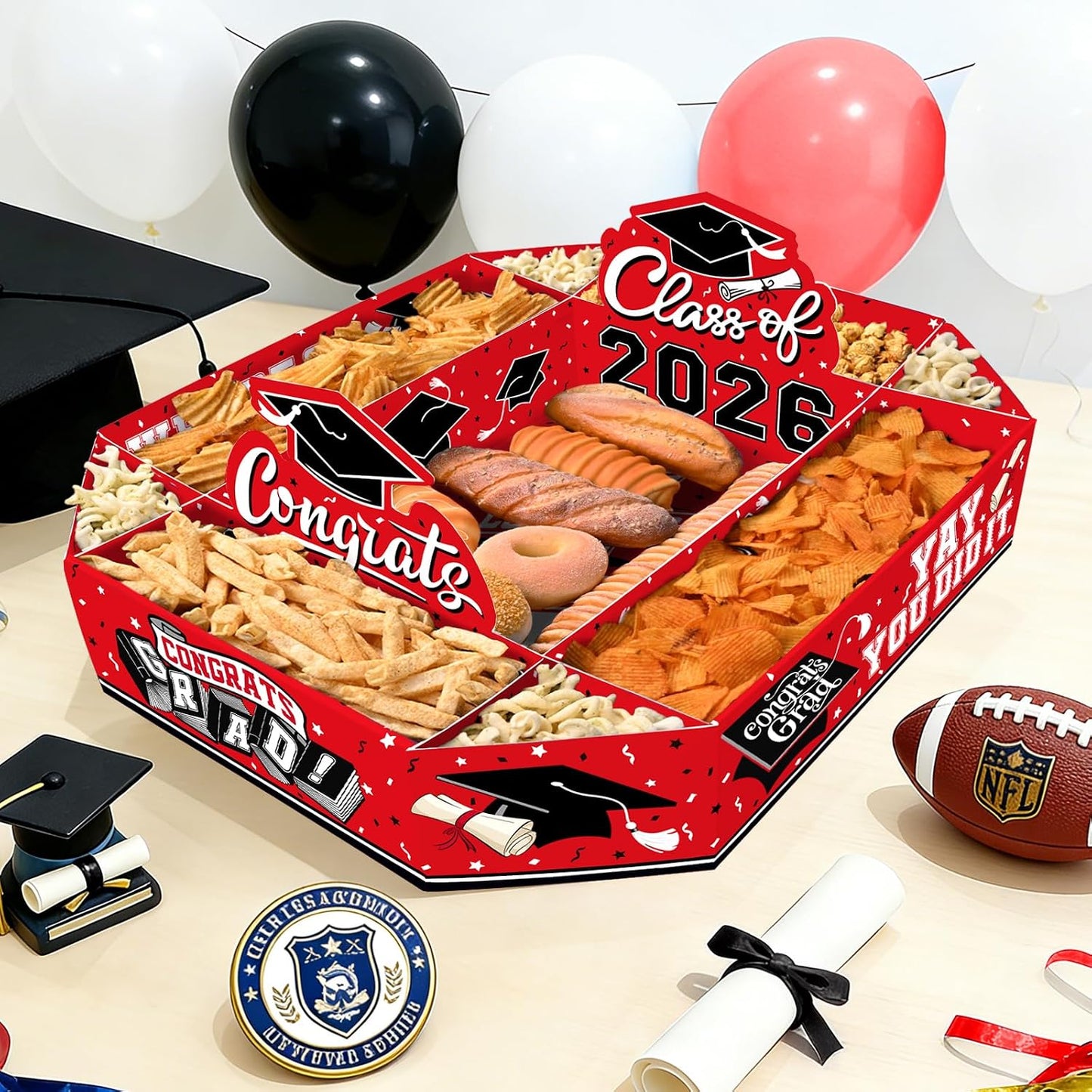 Gatherfun 2026 Graduation Party Supplies Kit - Class of 2026 Decor Set with Congrats Grad Food Trays, Graduation Decorations & Favors for a Memorable Grad Party（Red & Black） BST326H