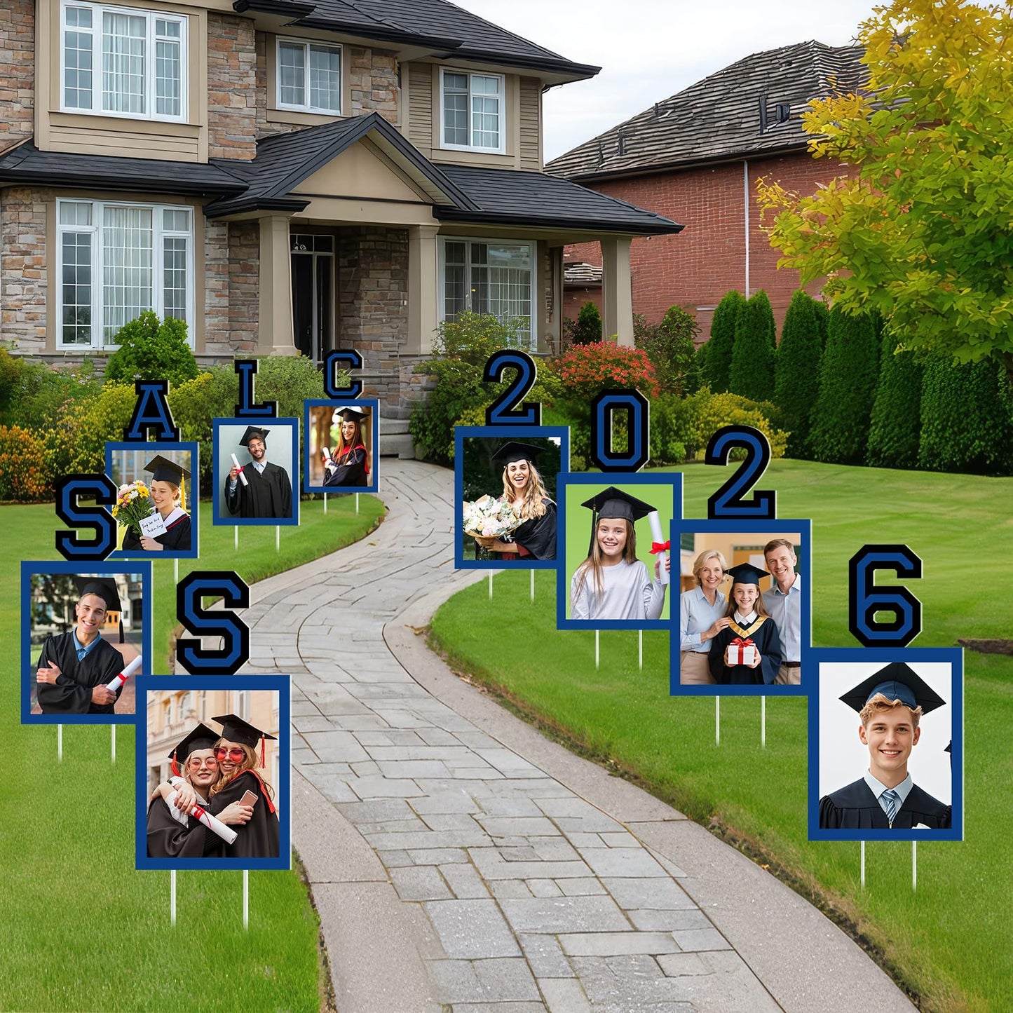 12 Pcs Graduation Photo Yard Sign Decorations 2026, K-12 Grade Graduation School Picture Frame Lawn Sign with Stakes for Kindergarten Middle High School Class of 2026 Grad Party Decorations, Red WN420