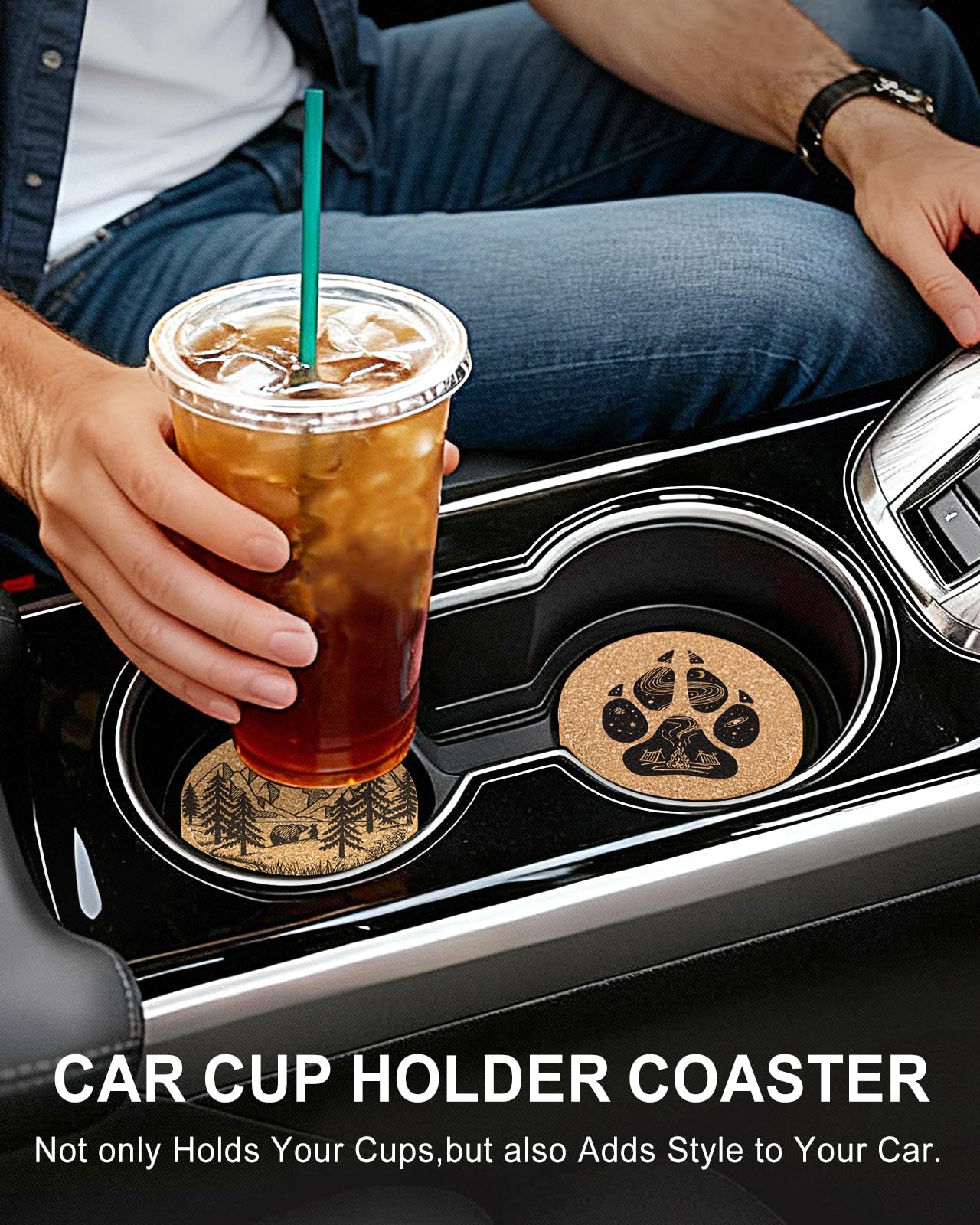Swooflia Car Coasters for Men - Touch Down Ceramic Car Cupholder Coaster Cool Absorbent Mat Coaster with Cork Base 2 Pack Automotive Cup Holder Accessories New Driver Gifts WN420