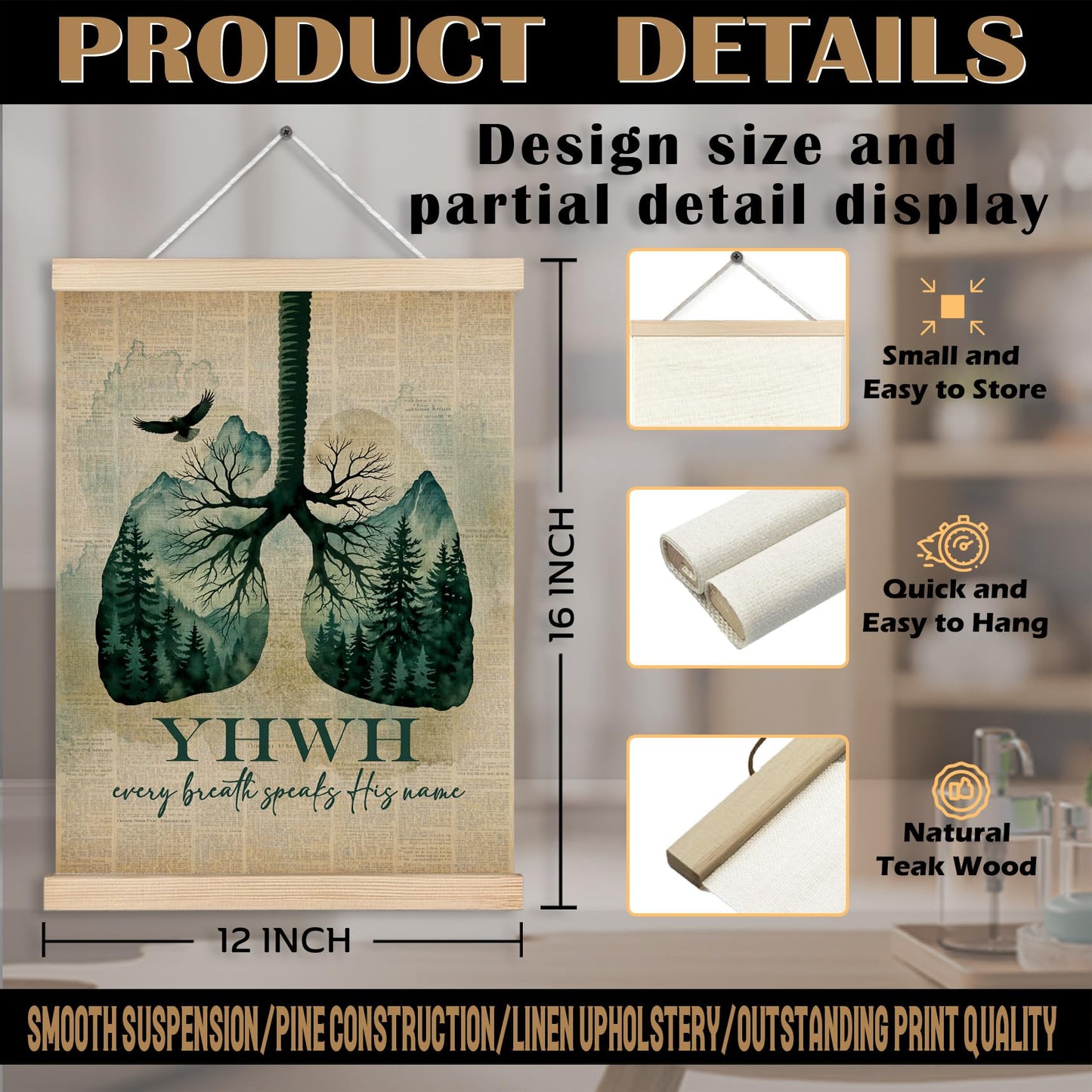 As For Me and My House Wall Decor, Eucalyptus Christian Canvas Poster Hanger Frames, Christian Joshua 24:15 Bible Verses Scripture Wall Decor Prints for Home Bedroom Living Room,12x16 Inch BST202