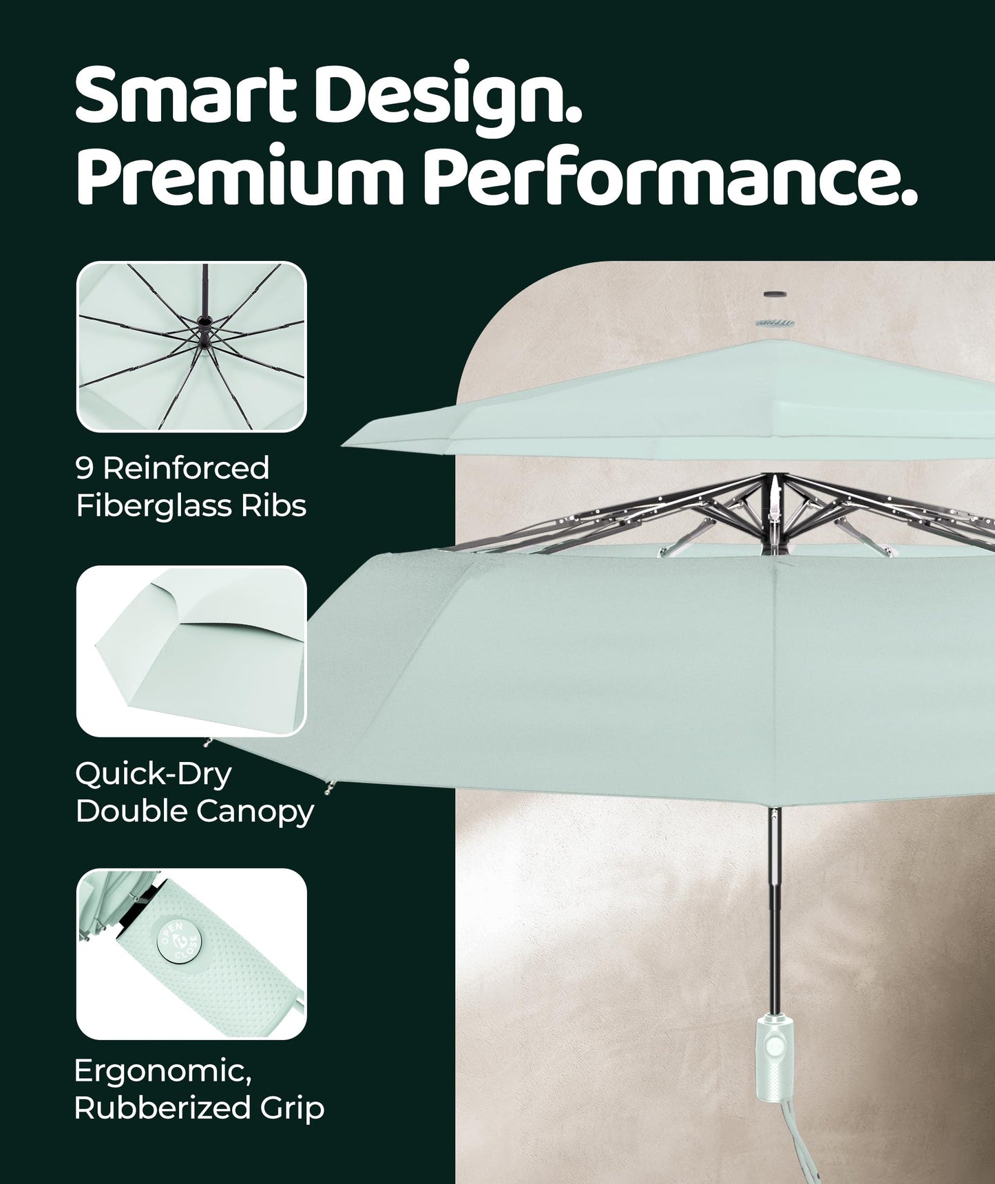 Repel Windproof Travel Umbrella - Compact & Withstands Winds up to 100MPH , Strongest Premium Auto Folding Umbrella for Rain and Sun - Durable, Light & Portable for Women & Men , Fits Backpack & Cars