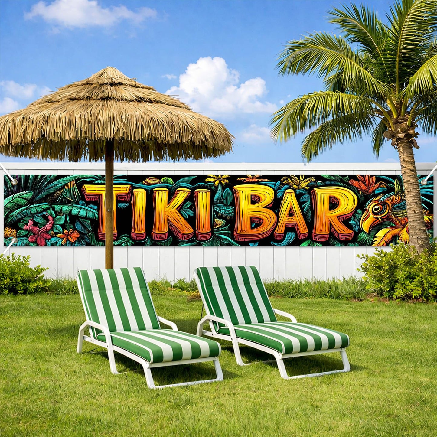 BlissYard Hello Summer Banner 118 x 20 Inch Pool Party Decorations Beach Surfboard Watermelon Tropical Fence Sign Hawaiian Luau Outdoor Backyard Wall Decor BST220