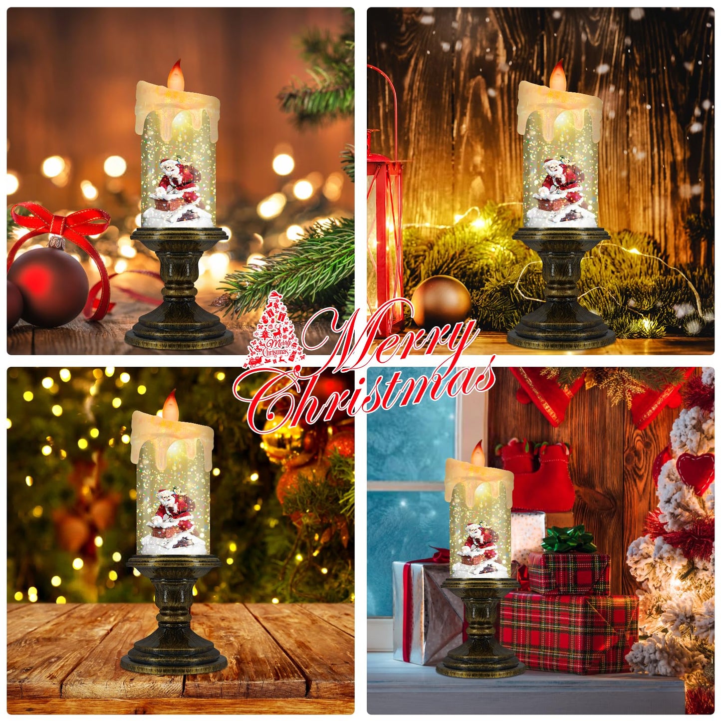 AOMIL Christmas Flameless Candles, Flickering LED Candles with Timer, Snow Globe Candle Lights for Christmas Decorations BST220