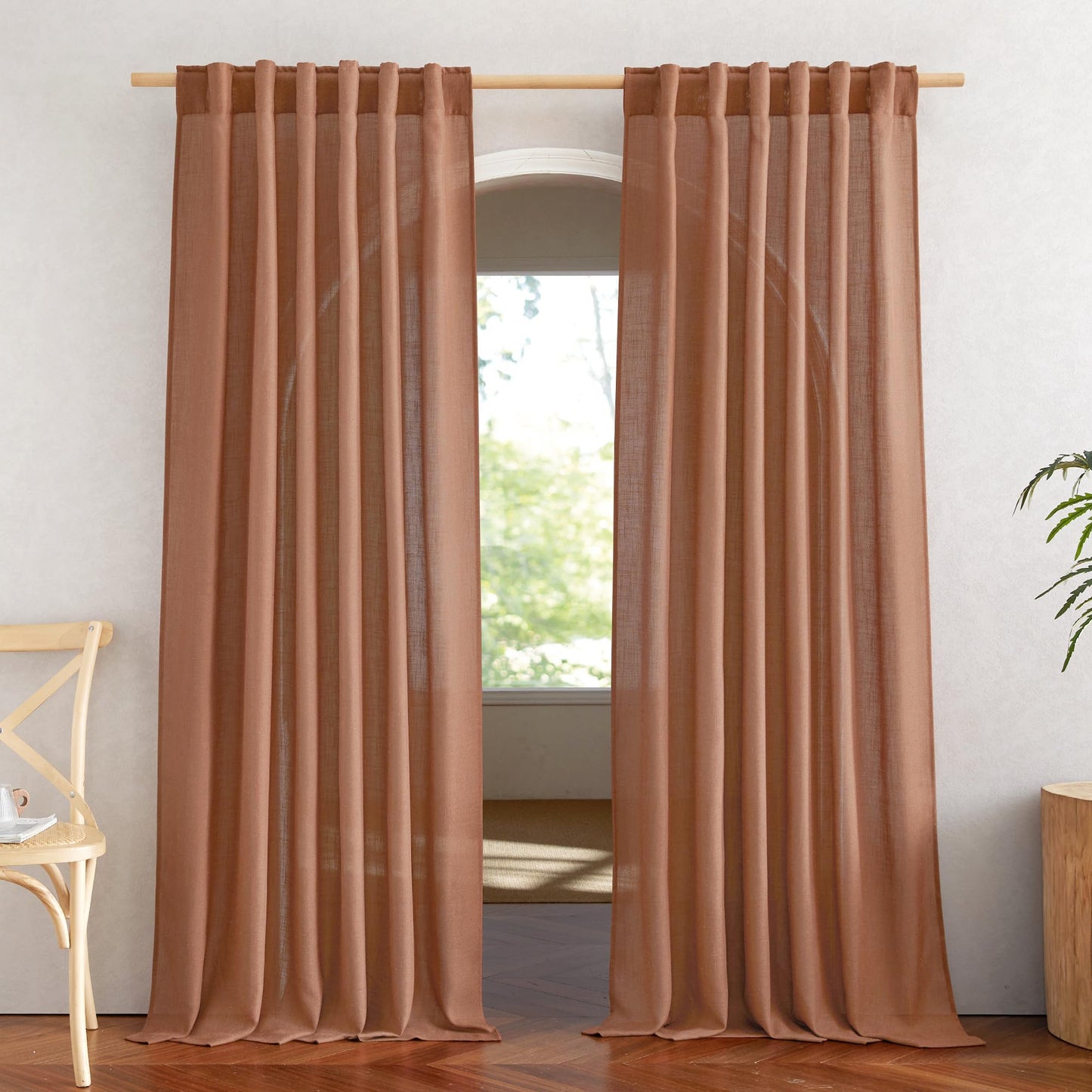 NICETOWN White Semi Sheer Kitchen Curtains 30 inch Length, Rod Pocket & Back Tab Faux Linen Blend Privacy with Light Filtering Window Drapes for Cafe, W34 x L30, 2 Panels BST220