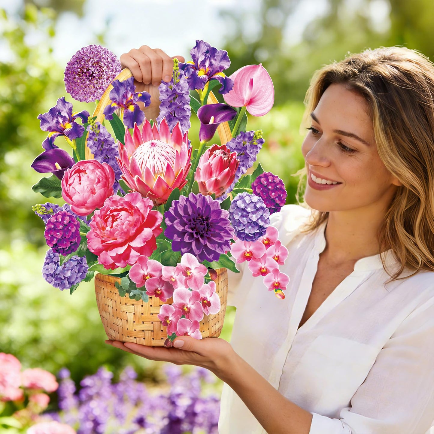 Pop Up Greeting Cards, Dahlia Paper Flower Bouquets | Birthday,Mother's Day, Thank You, Get Well, Anniversary,Include Note Card & Envelope WN420