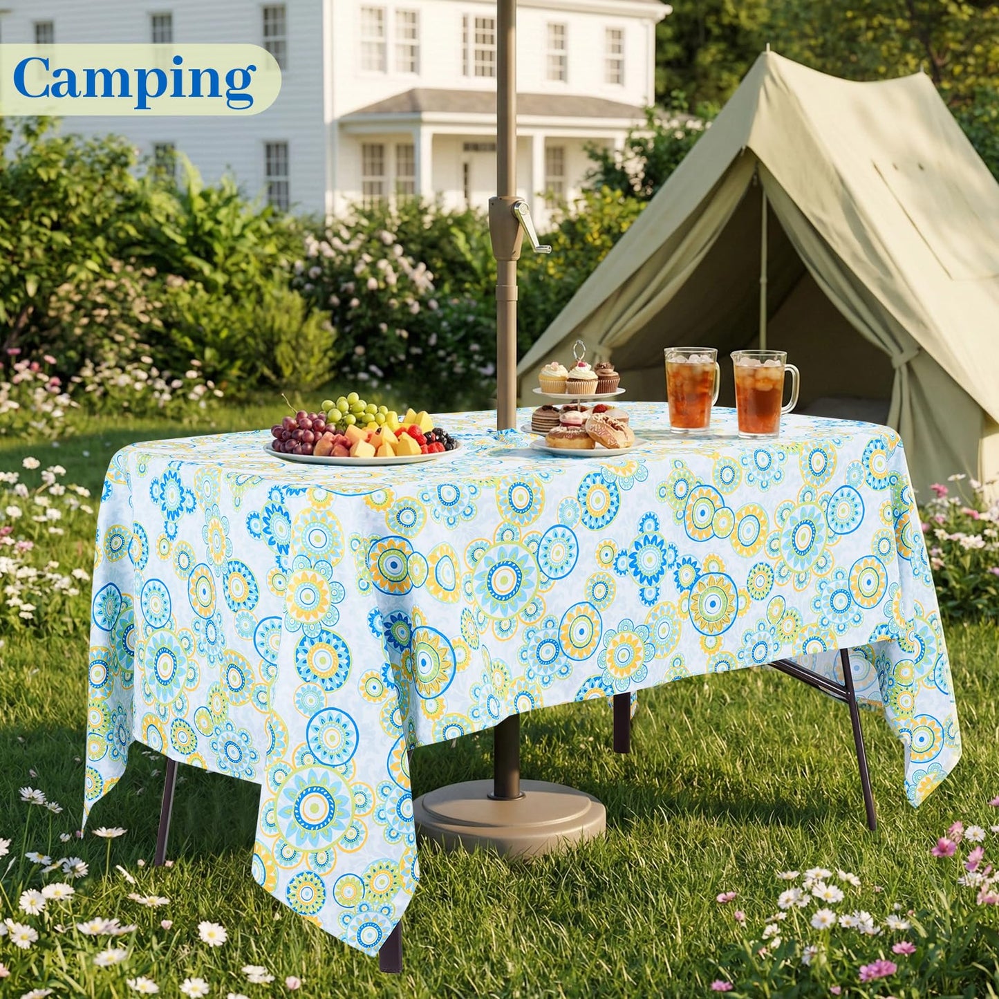 Eternal Beauty 52” Round Tablecloth Waterproof Outdoor Tablecloth with Umbrella Hole Zipper for Spring Summer Patio Picnic Tables (Tropical Palm Leaf) BST326H