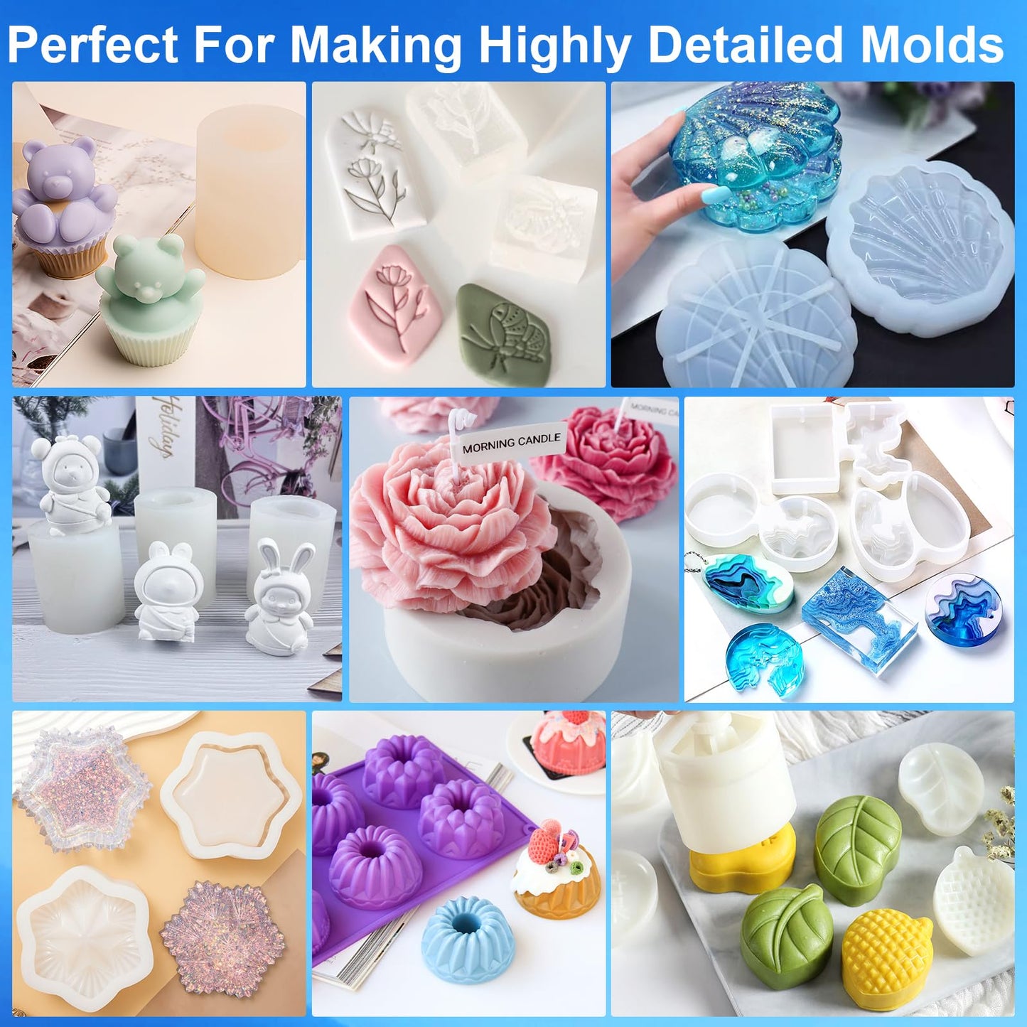 CHANGTIKEJI Silicone Mold Making Kit, 38.8oz 10A Elastic Liquid Silica Gel for Casting Resin molds and Candle & Soap Mold,Fast Cure Translucent Platinum Silicone Rubber BST326H