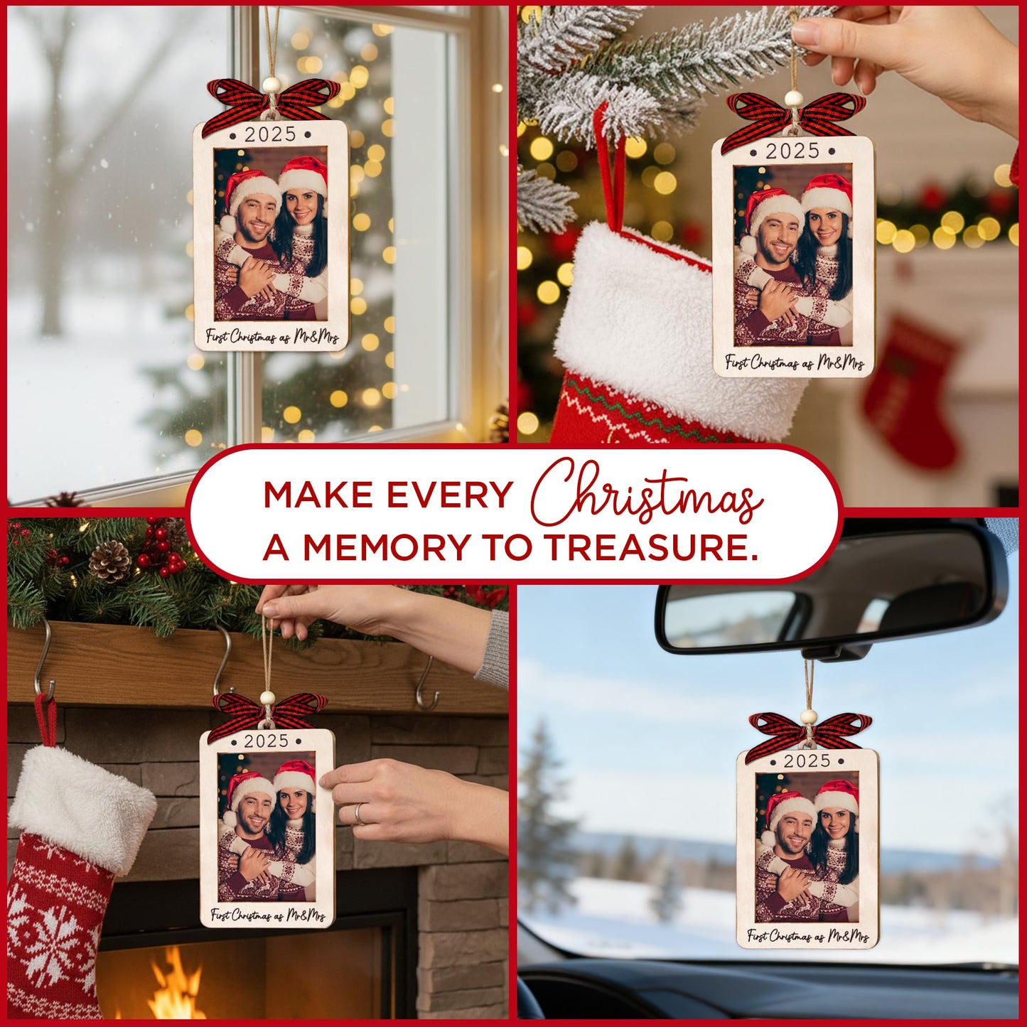 Hangwoous Baby's First Christmas Photo Frame Ornament 2025 | Wooden portrait frame keepsake, first Christmas photo gift for baby BST202