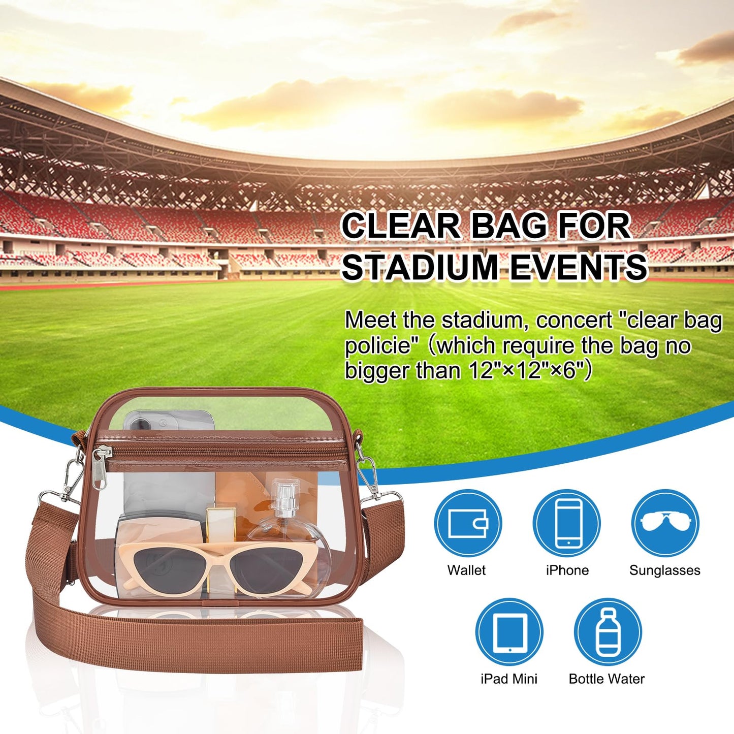 Clear Bag for Stadium Events Stadium Approved Women's Top-Handle Handbags | Mini Small Clear Bag Purse with Wide Adjustable Strap and Front Pocket for Sports Concerts, Festivals BST202