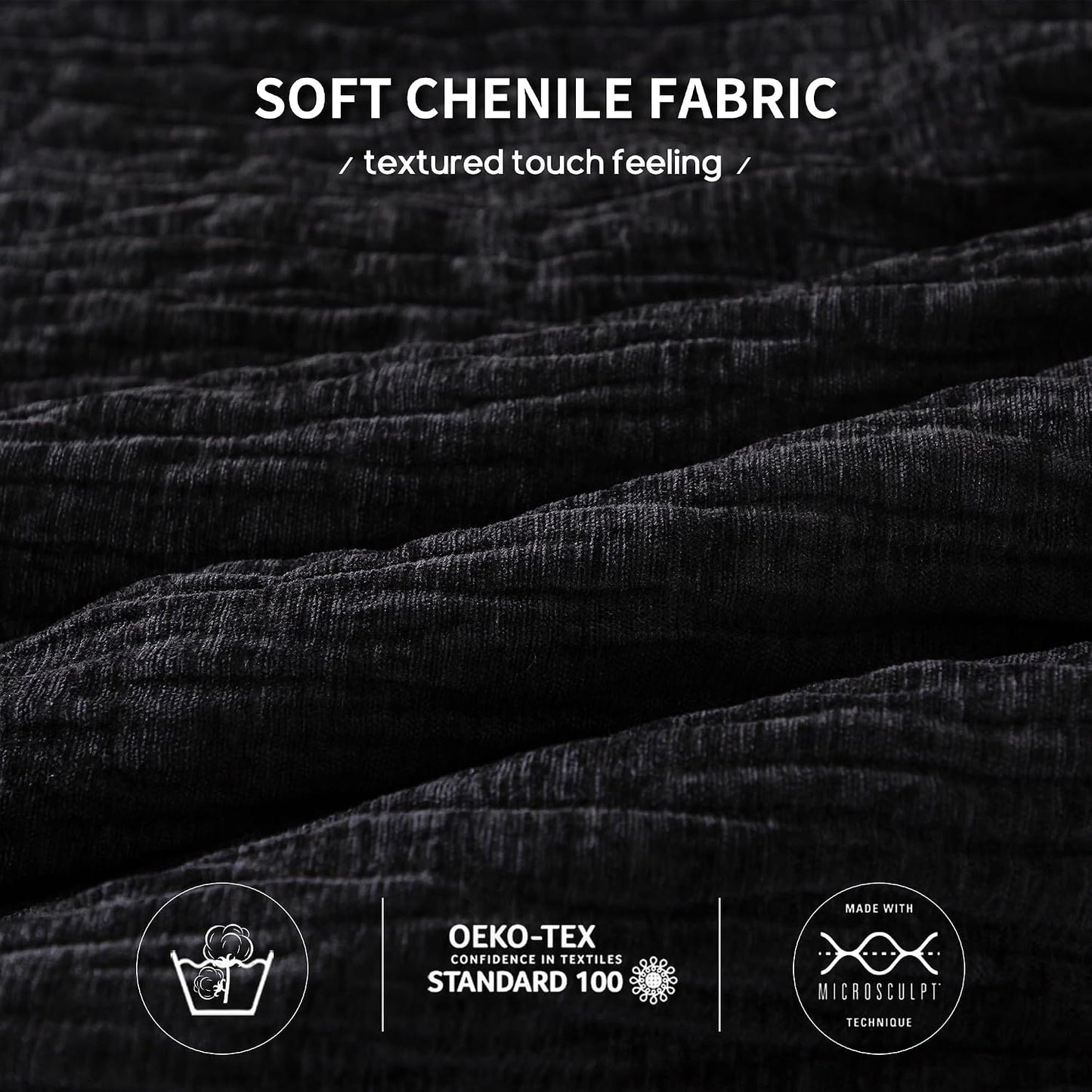 COTTEBED Reversible Chenille Cotton Twin Comforter Set, Luxury Textured Stripe Soft Modern Bedding Down Comforter for Kid Children Teen Boy College Dorm, Lightweight All Season (Black,Twin/Twin XL) BST202