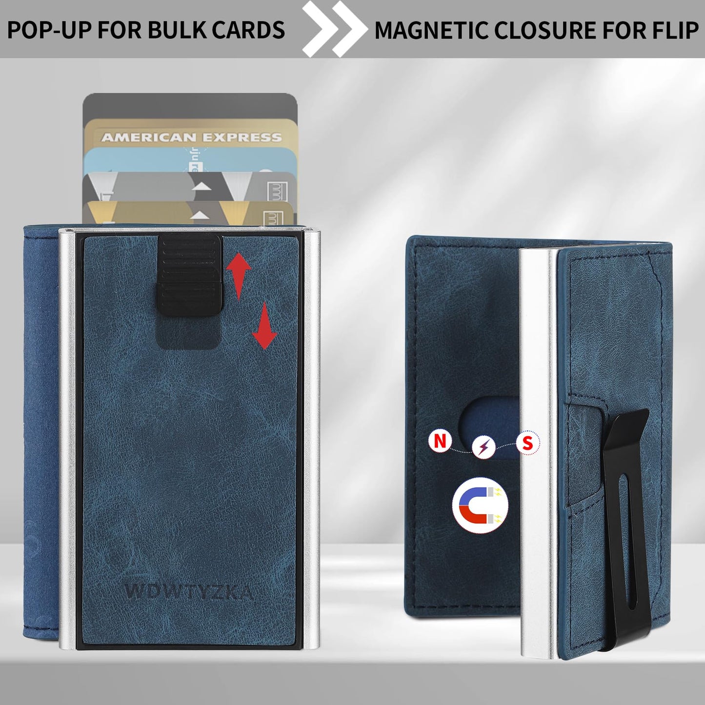 Mens slim Wallet，with RFID Shielding, Holds 9 Cards Easily, metal wallet， card wallet for Men, Minimalist Wallet For Men, Made of aluminum and Pu Synthetic Leather, Includes Cash clip (Black) BST202