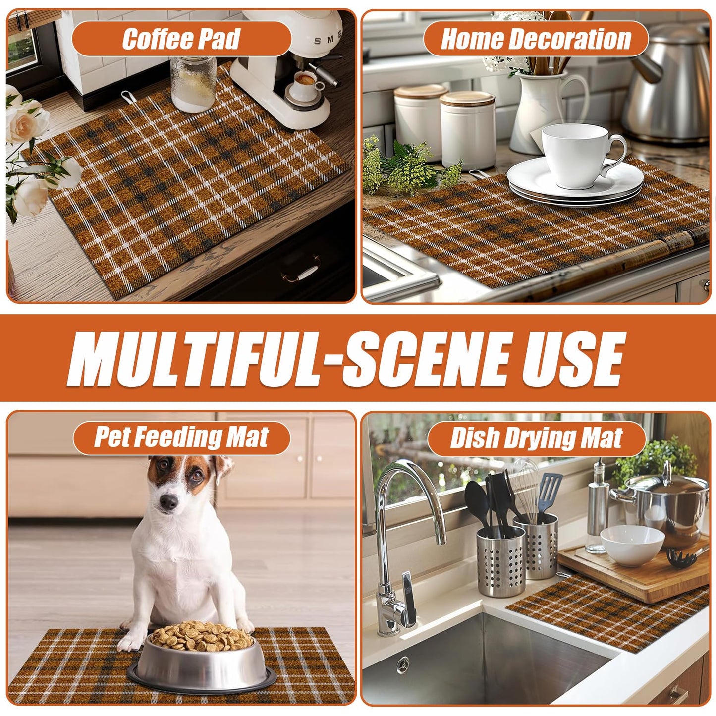Brown Leopard Dish Drying Mat for Kitchen Counter Microfiber Absorbent Dish Kitchen Drying Mat Draining Reusable Washable for Dishes/Utensils/Counterto BST220