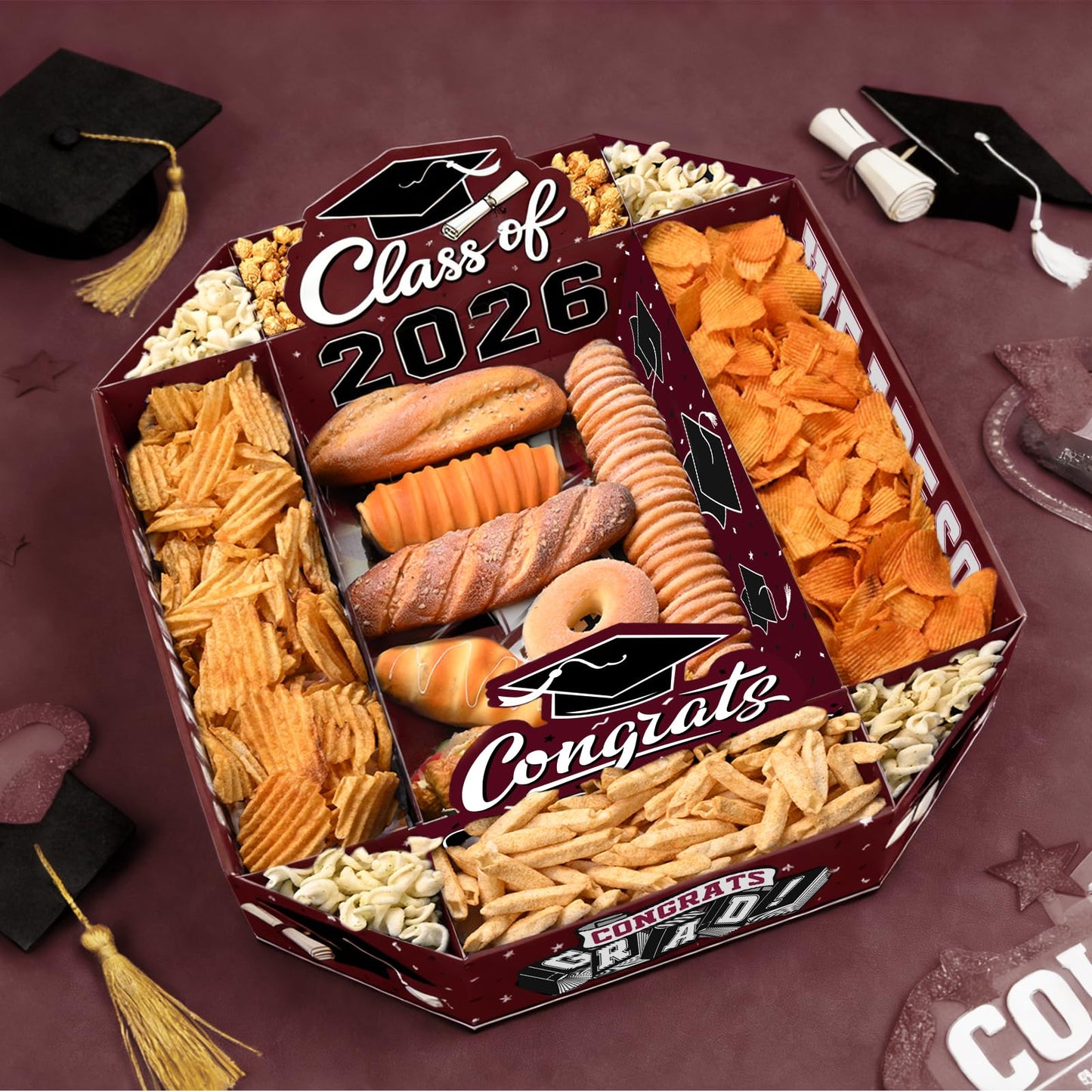 Gatherfun 2026 Graduation Party Supplies Kit - Class of 2026 Decor Set with Congrats Grad Food Trays, Graduation Decorations & Favors for a Memorable Grad Party（Red & Black） BST326H