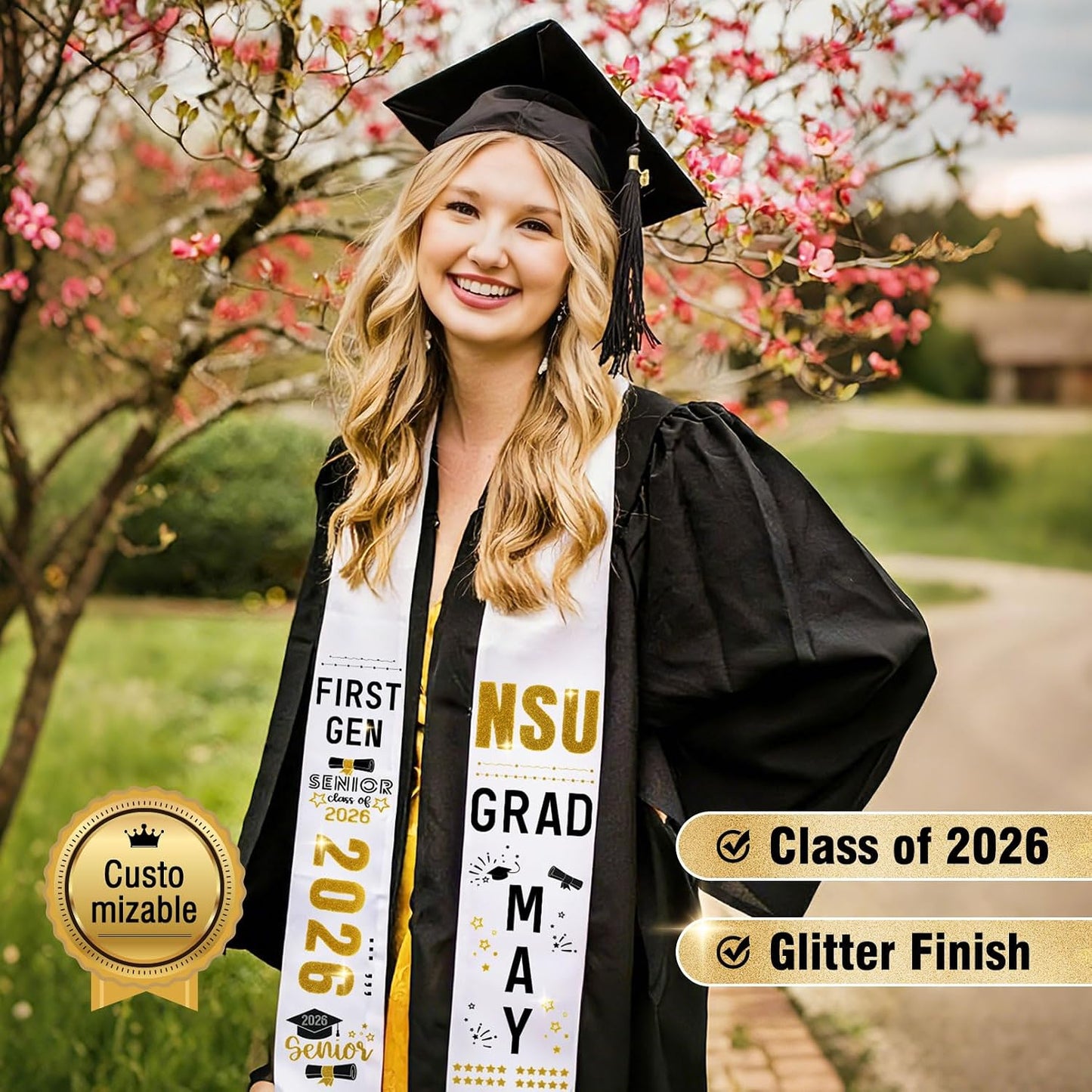 Graduation Stole Sash Class of 2026 Iron on Transfers - Personalized DIY Heat Transfer Vinyl HTV Cutouts Set for Custom Graduation Sash Cap and Gown Decorations BST220