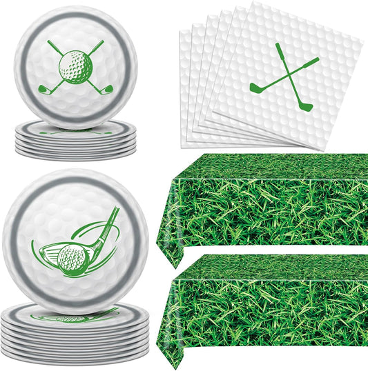 Golf Party Plates Napkins Tablecloth- 62PCS Golf Party Supplies Golf Party Tableware Set Golf Theme Paper Plates Napkins and Tablecover Disposable Golf Plates Golf Birthday Party Decorations Supplies BST220