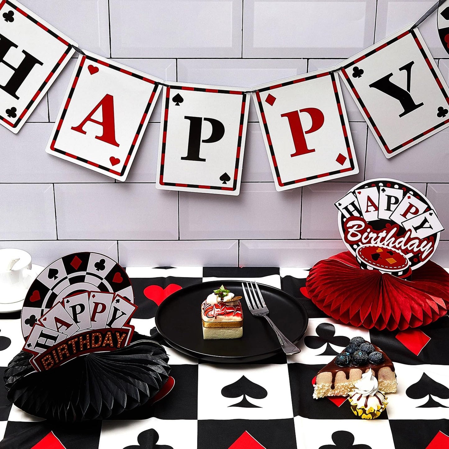 2 Pcs Casino Theme Party Decorations Poker Tablecloth Las Vegas Plastic Table Cover Casino Table Runner for Playing Card Game Birthday Party Favors Picnic Supplies, 54 x 108 Inch WN420