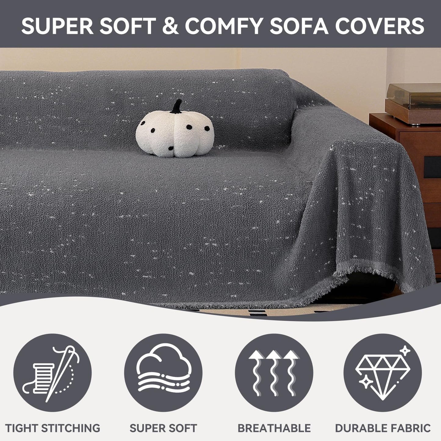YDKGL Couch Covers Sofa Covers for Sectional Sofa 3 Cushion Sofa Pet Friendly, L Shaped Couch Cover Blanket Washable Non Slip Furniture Protector, Soft Sofa Slipcover for Kids Dogs, Dark Grey 91"x134" BST220