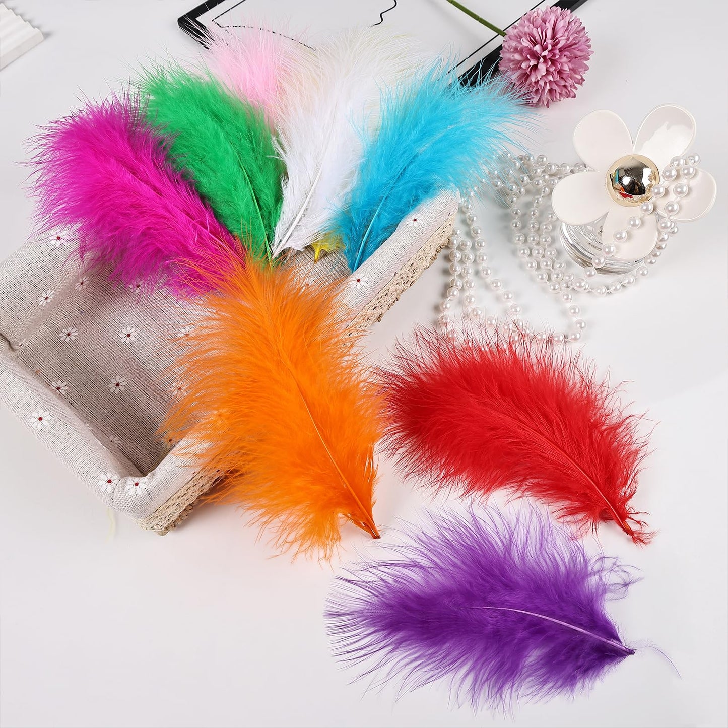 Fluffy Turkey Marabou Feathers 100pcs for Craft Dream Catcher Decoration - 4-7Inches Natural Feathers (Green) BST220