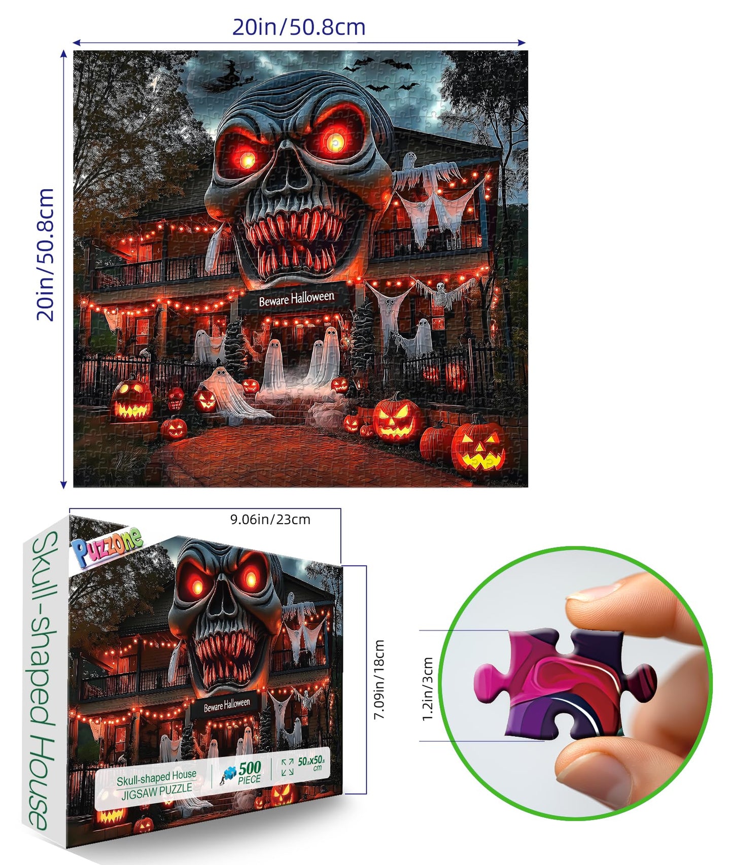 Halloween Puzzle 1000 Pieces for Adults Spooky Scarecrow Farm | Jigsaw Puzzles 1000 Pieces Autumn Horror Spooky with Pumpkin & Ghost Truck for Party Game Night, Dust-Free, 27.5"x19.7" WN420