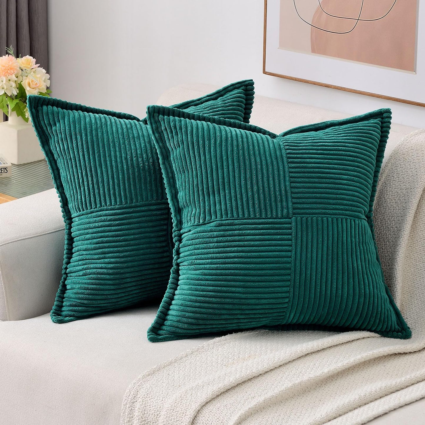 HAUSSY Pack of 2 Corduroy Throw Pillow Covers26x26 Inch, Rust | Decorative Striped Soft Boho Farmhouse Pillowcases, Machine Washable, Couch Bed Sofa Living Room Home Decor, No Insert BST202