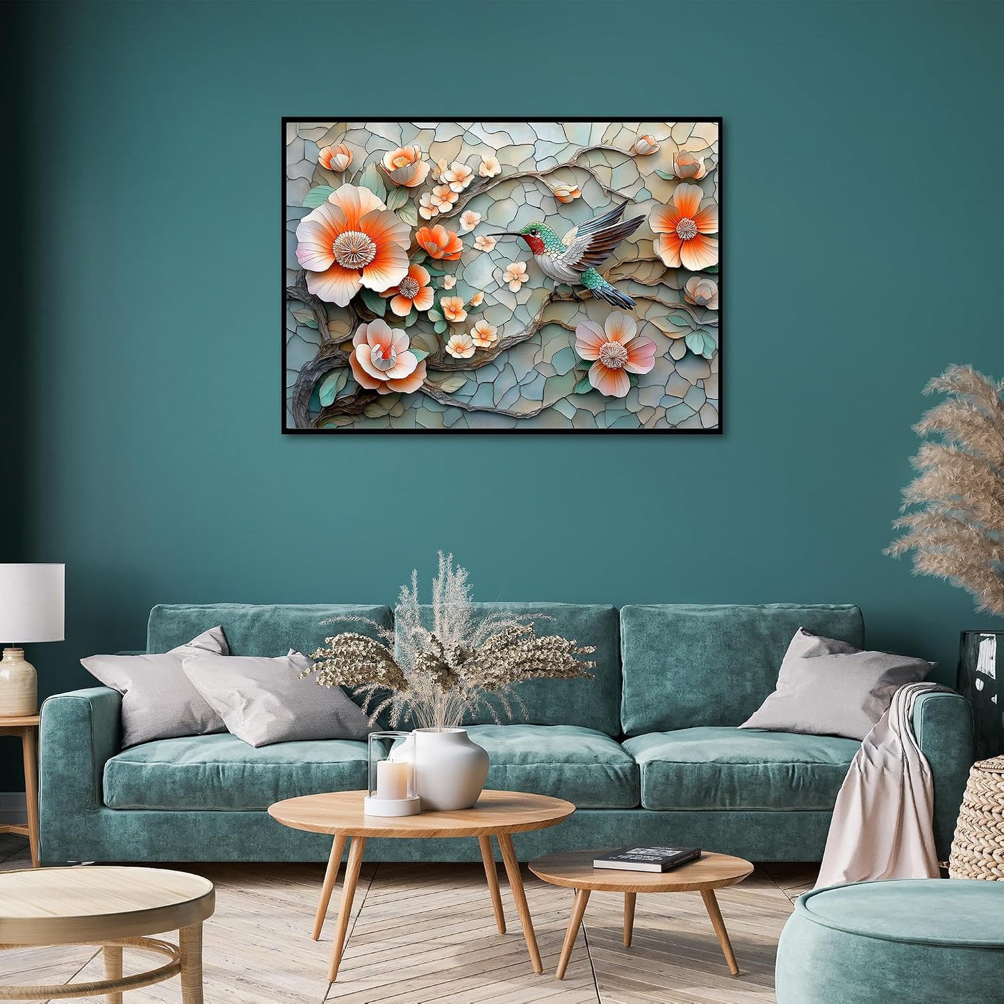 Puzzles for Adults 1000 Pieces, Flower Mosaic Jigsaw Puzzles - Hummingbird in Blossom, Piece Relax Puzzles for Family WN420