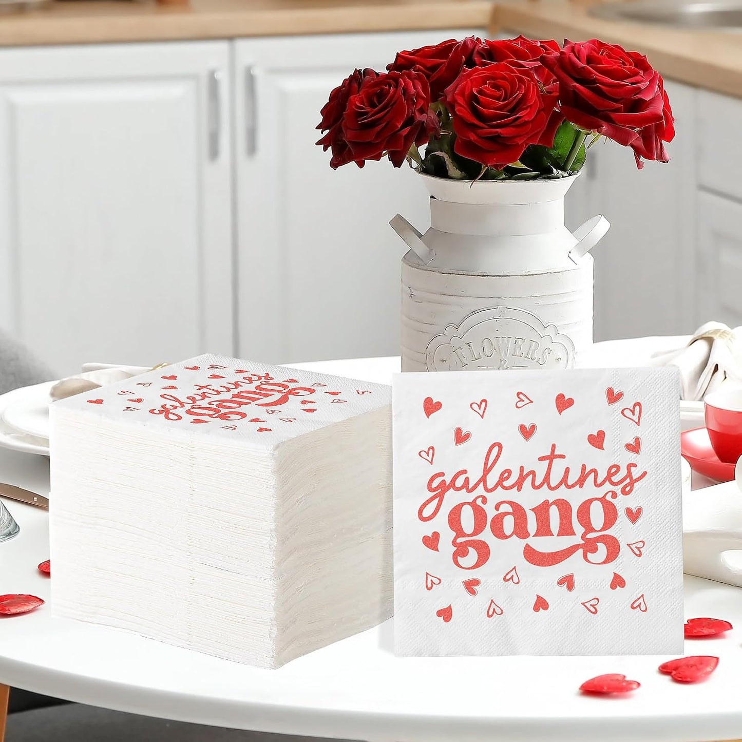 60Pcs Galentines Day Paper Napkins,Pink Heart Galentine's Gang Napkins for Girl Ladies Valentine‘s Day Party Supplies (Galentines Day) BST326L
