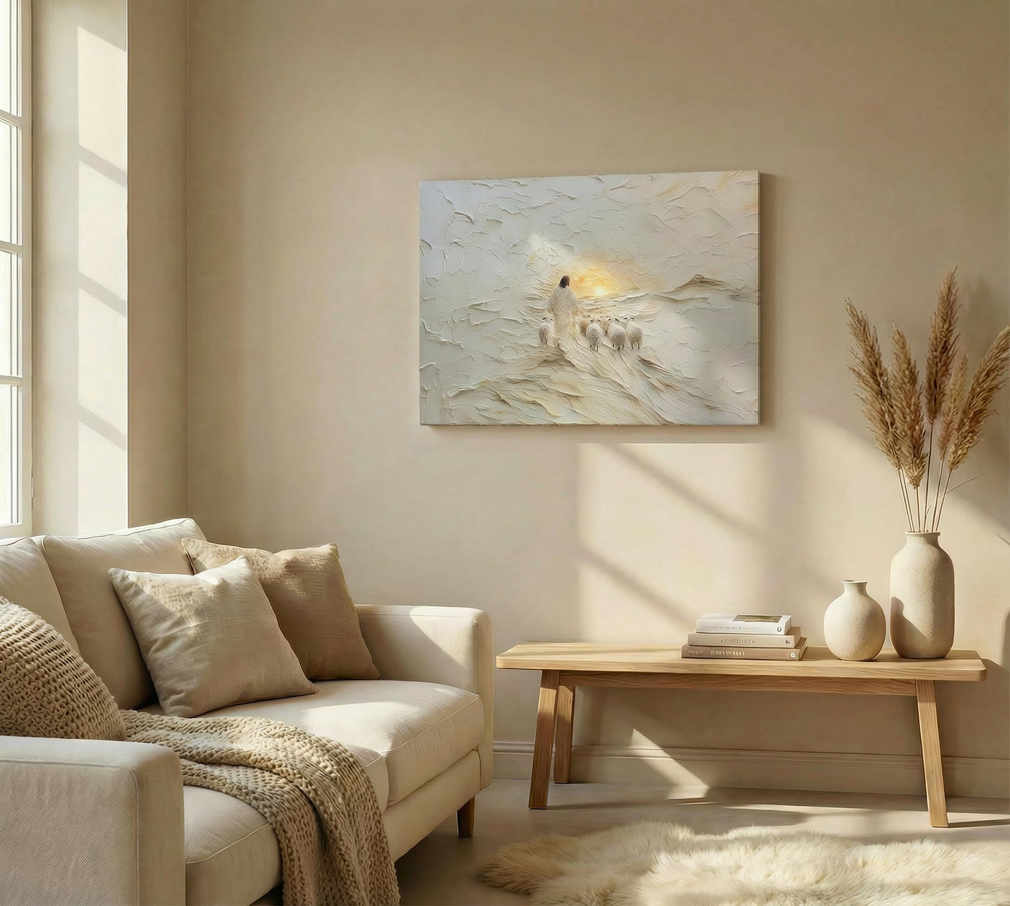 KKJ Jesus Saves The Lamb Canvas Wall Art | Jesus Running Towards Wolf & Lamb Picture, Christian Poster Print Painting, Living Room Bedroom Church Decor, Home Decoration BST326H