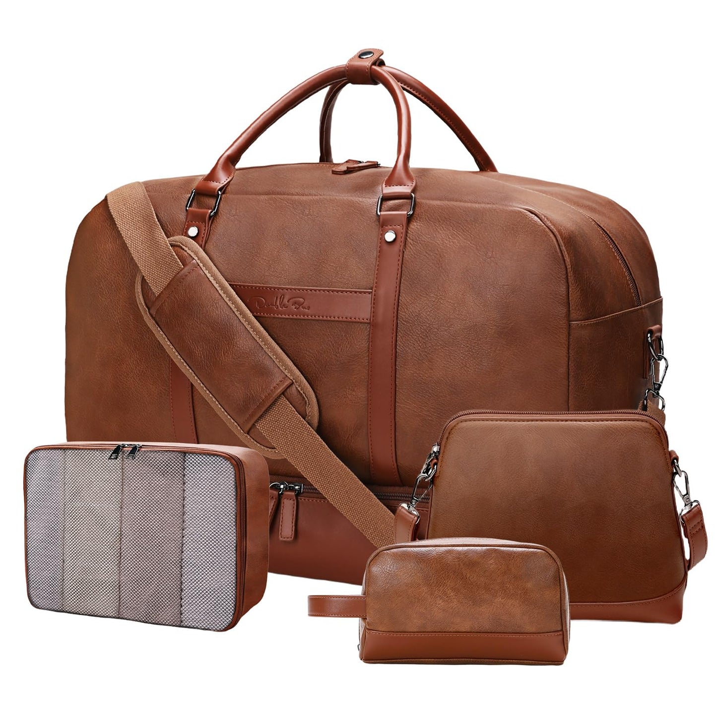 Large 4-in-1 Leather Duffle Bag for Travel Weekender Overnight Hospital Gym Bag for Men & Women, Carry On Airline Approved Personal Item Duffel Garment Bag Luggage with Shoe Compartment & Toiletry Bag BST326H