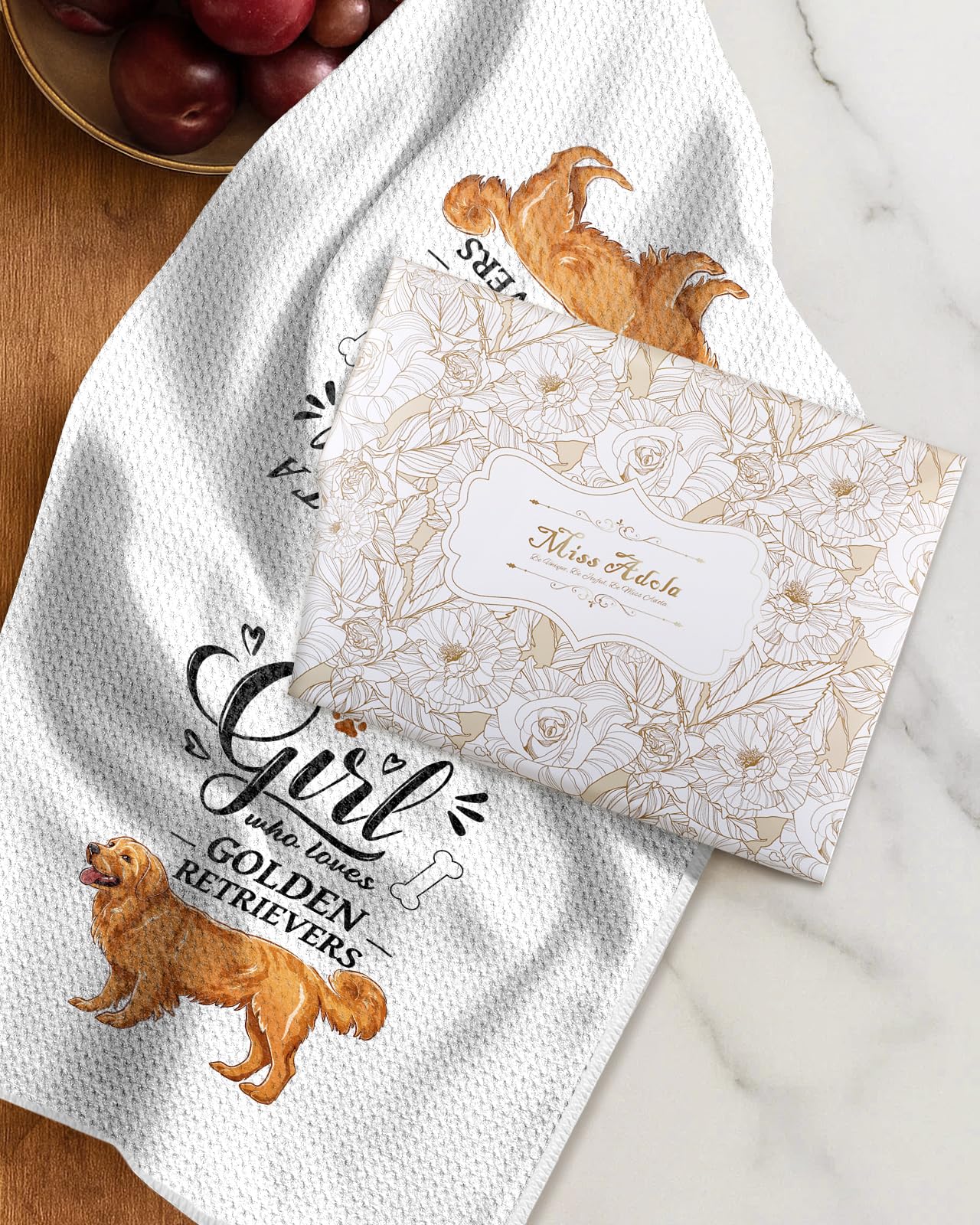 Miss Adola Dog Funny Kitchen Towels - 15x28 Inch Decorative Waffle Microfiber Dish Cloths Cute Absorbent Reusable Hand Tea Towels with Hanging Loop French Bulldog Gift for Dog Lovers WN420
