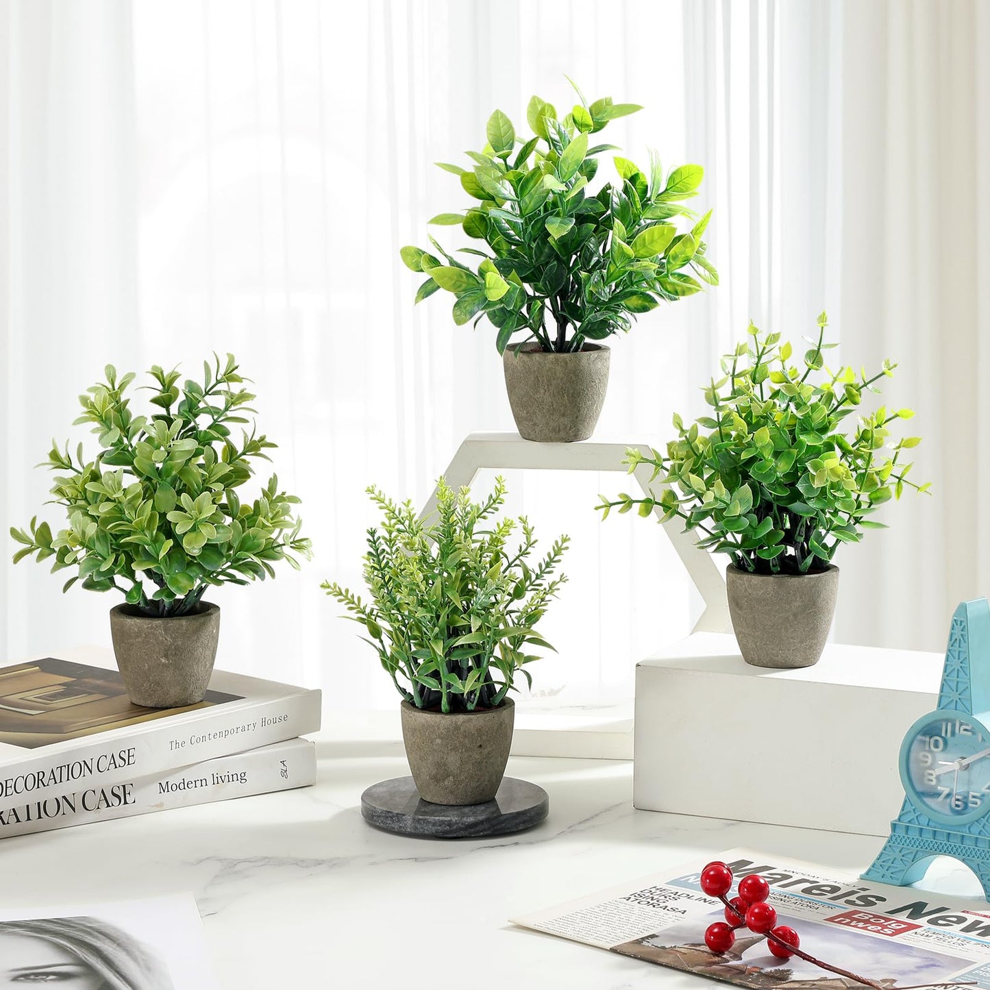 FAVOWREATH 2 Pack Small Fake Plants Potted Artificial Plants Indoor for Home Decor Office Room Farmhouse Indoor Table Bathroom Decor BST220