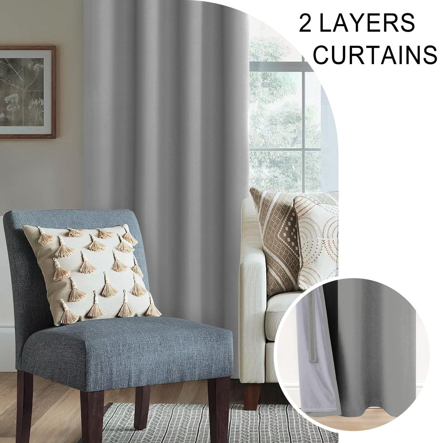 XWZO White Blackout Curtains with Tiebacks - Rod Pocket & Back Tab Heat and Full Light Blocking Window Panels for Bedroom/Nursery, 84 Inches Long Thermal Insulated Draperies, W42 x L84, Set of 2 BST326H