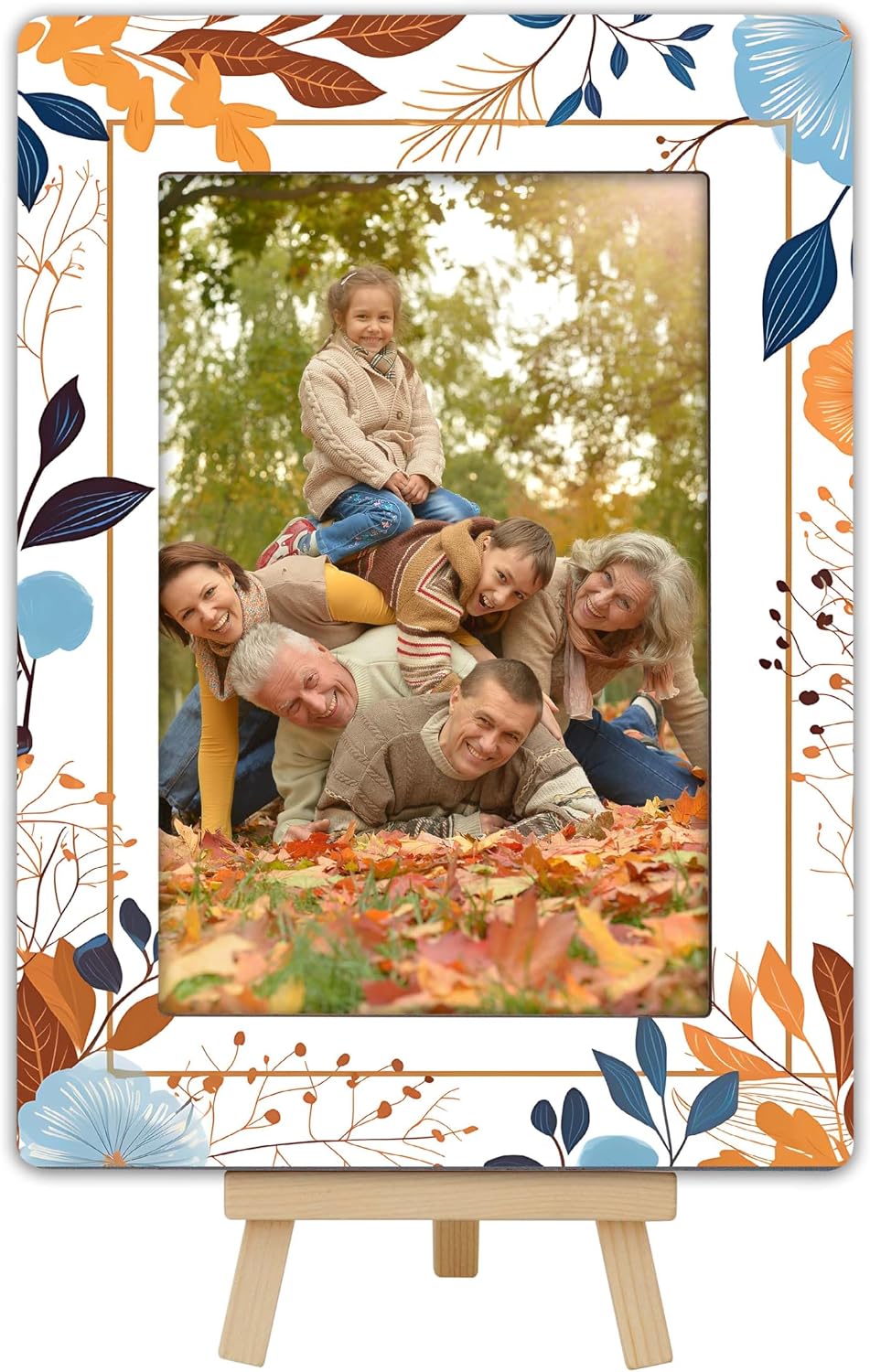 Fall Orange Picture Frames, Autumn Harvest Wooden 4x6 Photo Frame with Easel, Thanksgiving Gifts for Home Office Tabletop Display Decorations - D02 BST326L