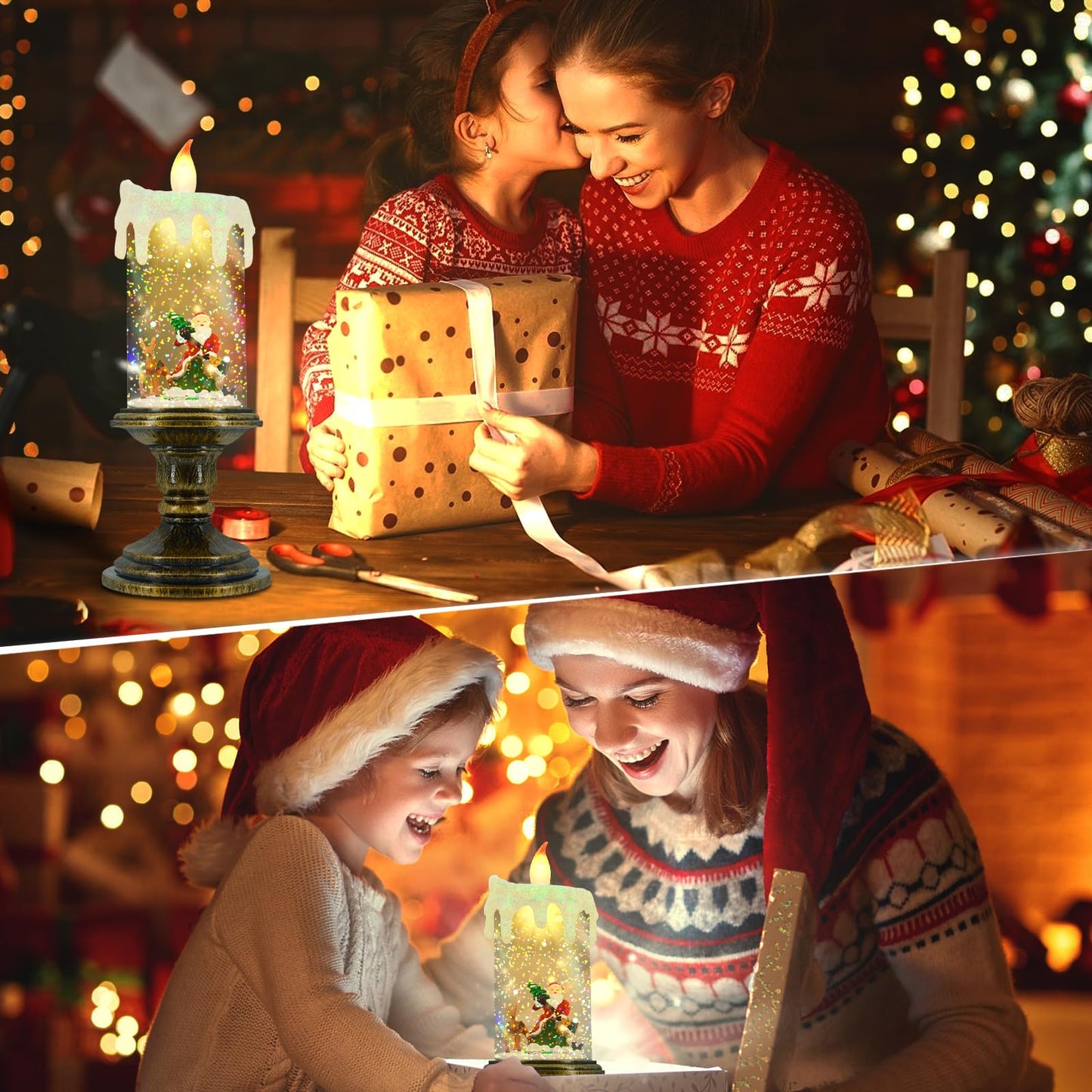 AOMIL Christmas Flameless Candles, Flickering LED Candles with Timer, Snow Globe Candle Lights for Christmas Decorations BST220